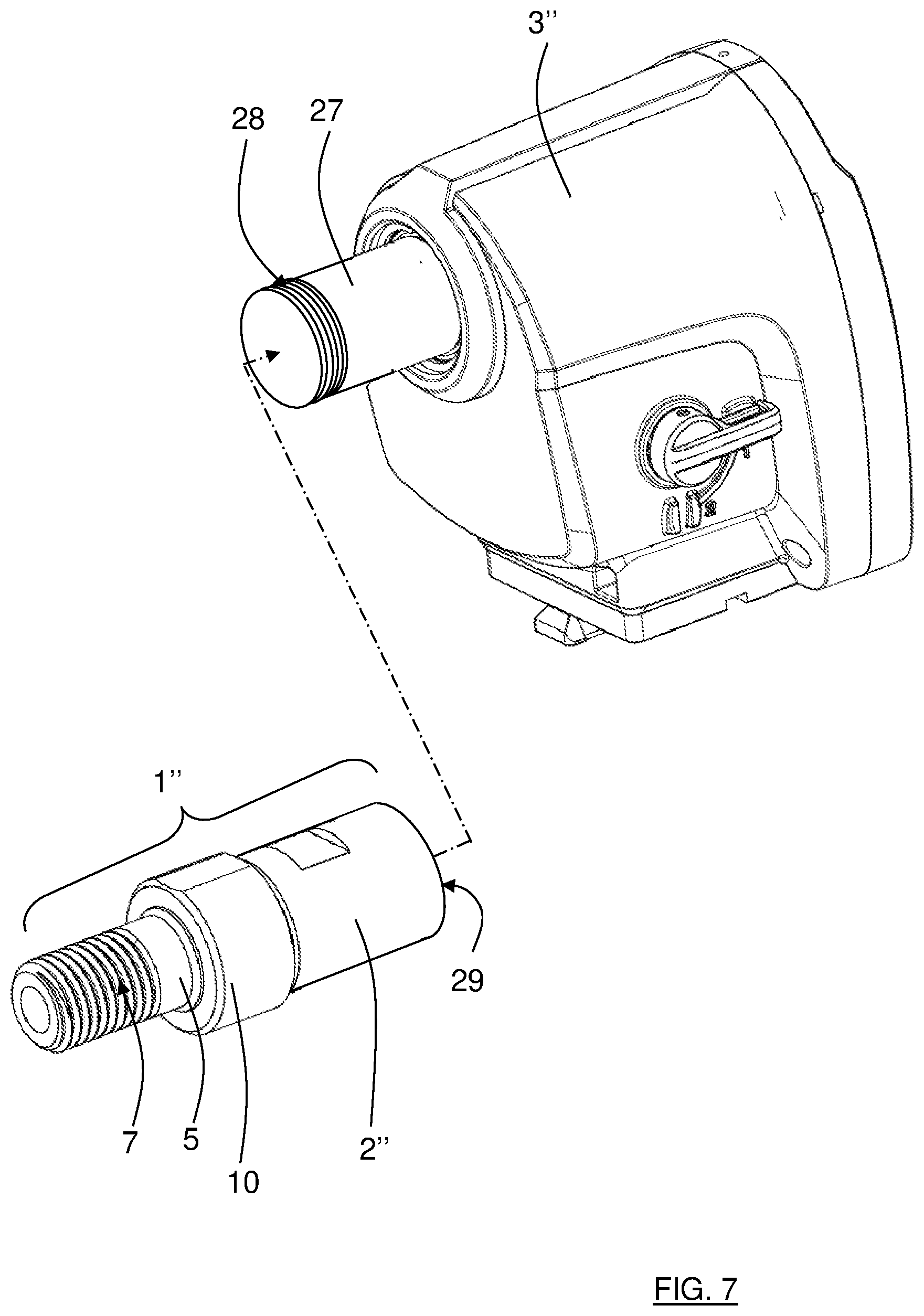 Patent US12377472 Figure 7 – Tool holding arrangement, thread insert, rotatable shaft and drill unit