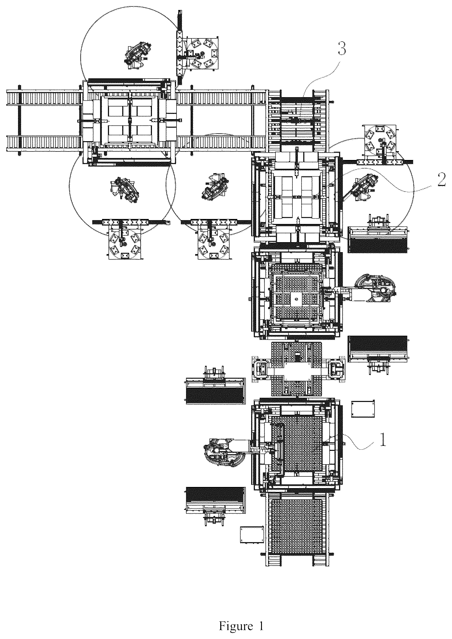 Patent US12377502 Figure 1 – Automatic assembly line for mattress spring