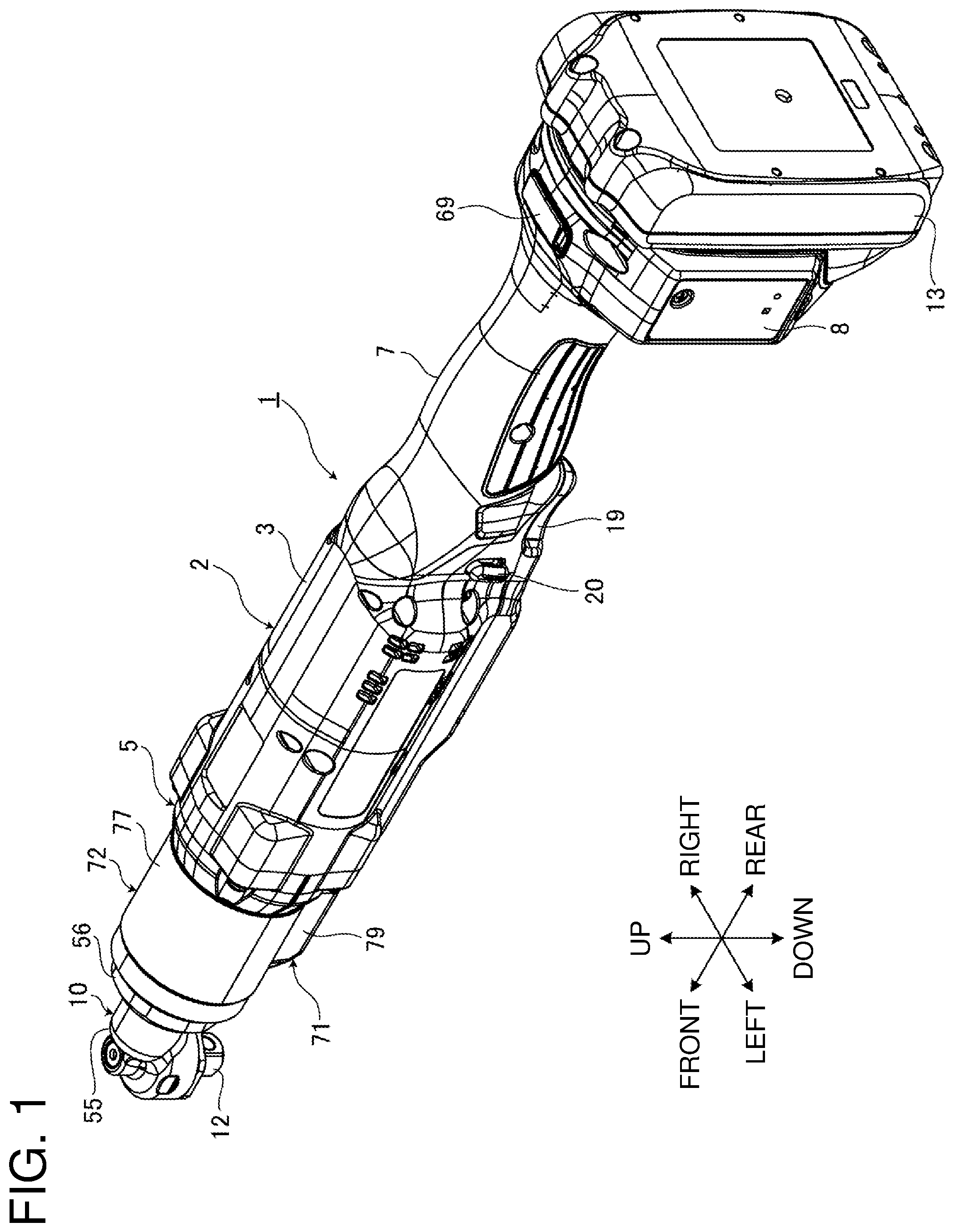 Patent US12377524 Figure 1 – Electric work machine with flat-shaped substrate for accommodating light emitter