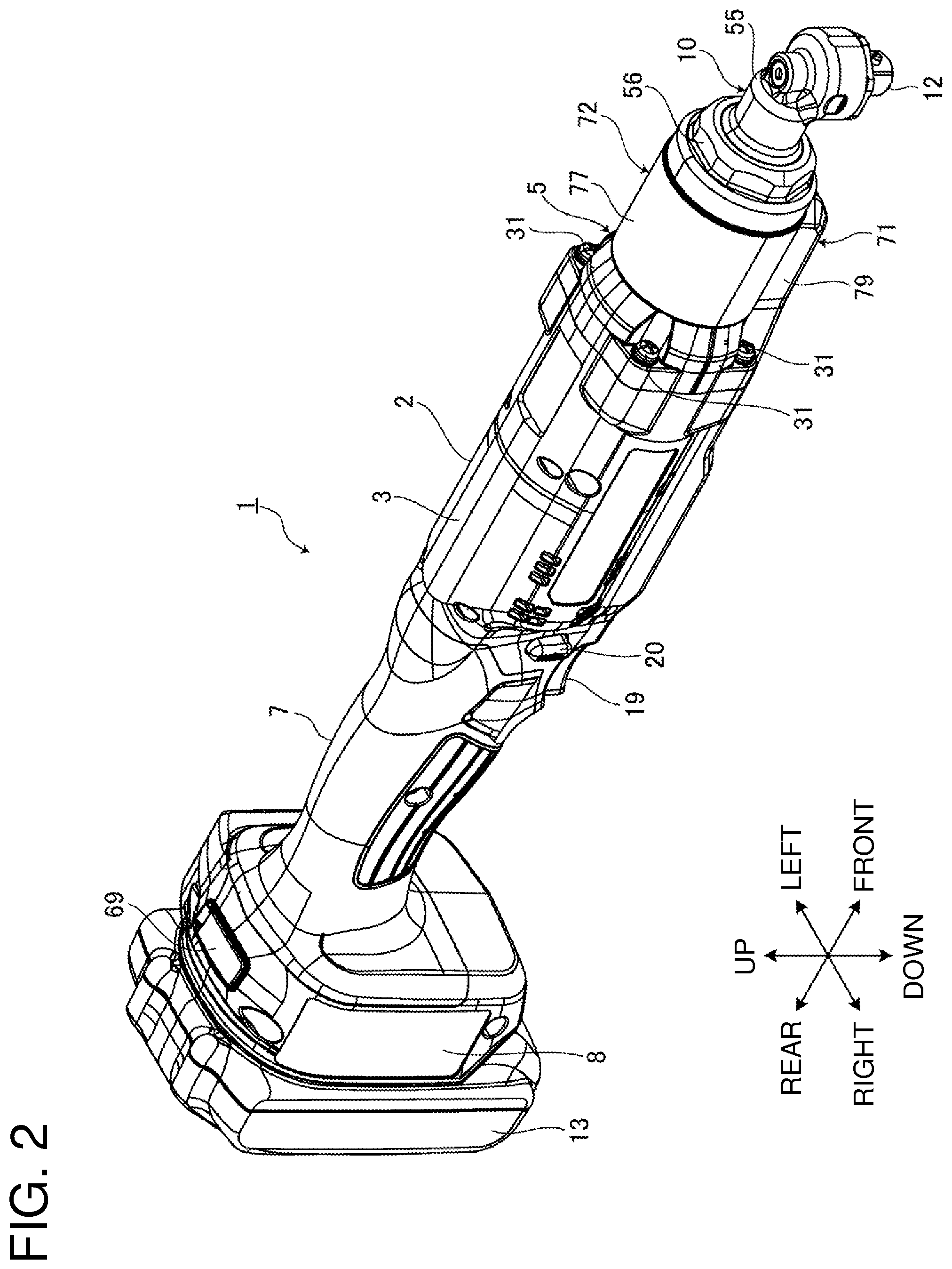 Patent US12377524 Figure 2 – Electric work machine with flat-shaped substrate for accommodating light emitter