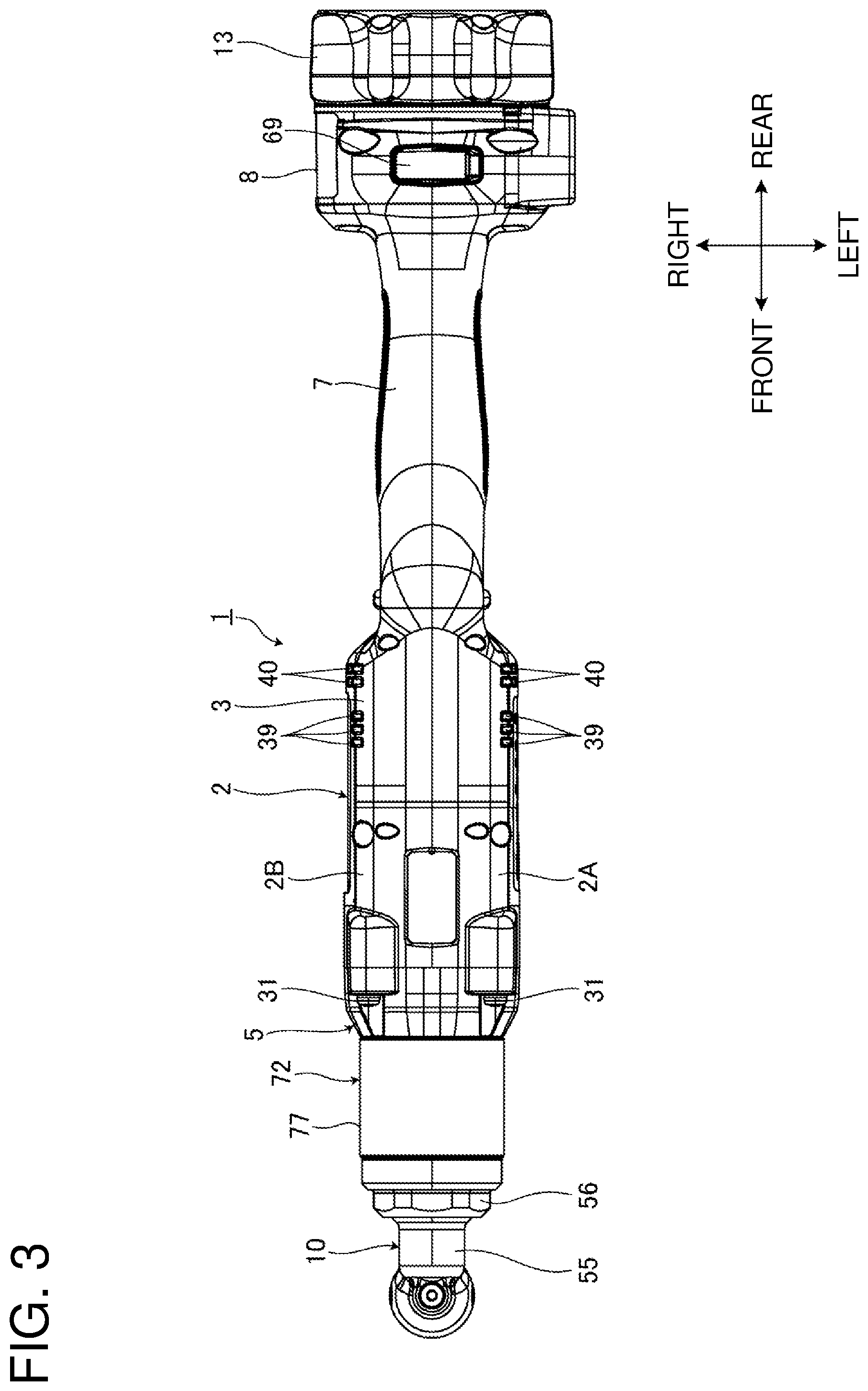 Patent US12377524 Figure 3 – Electric work machine with flat-shaped substrate for accommodating light emitter