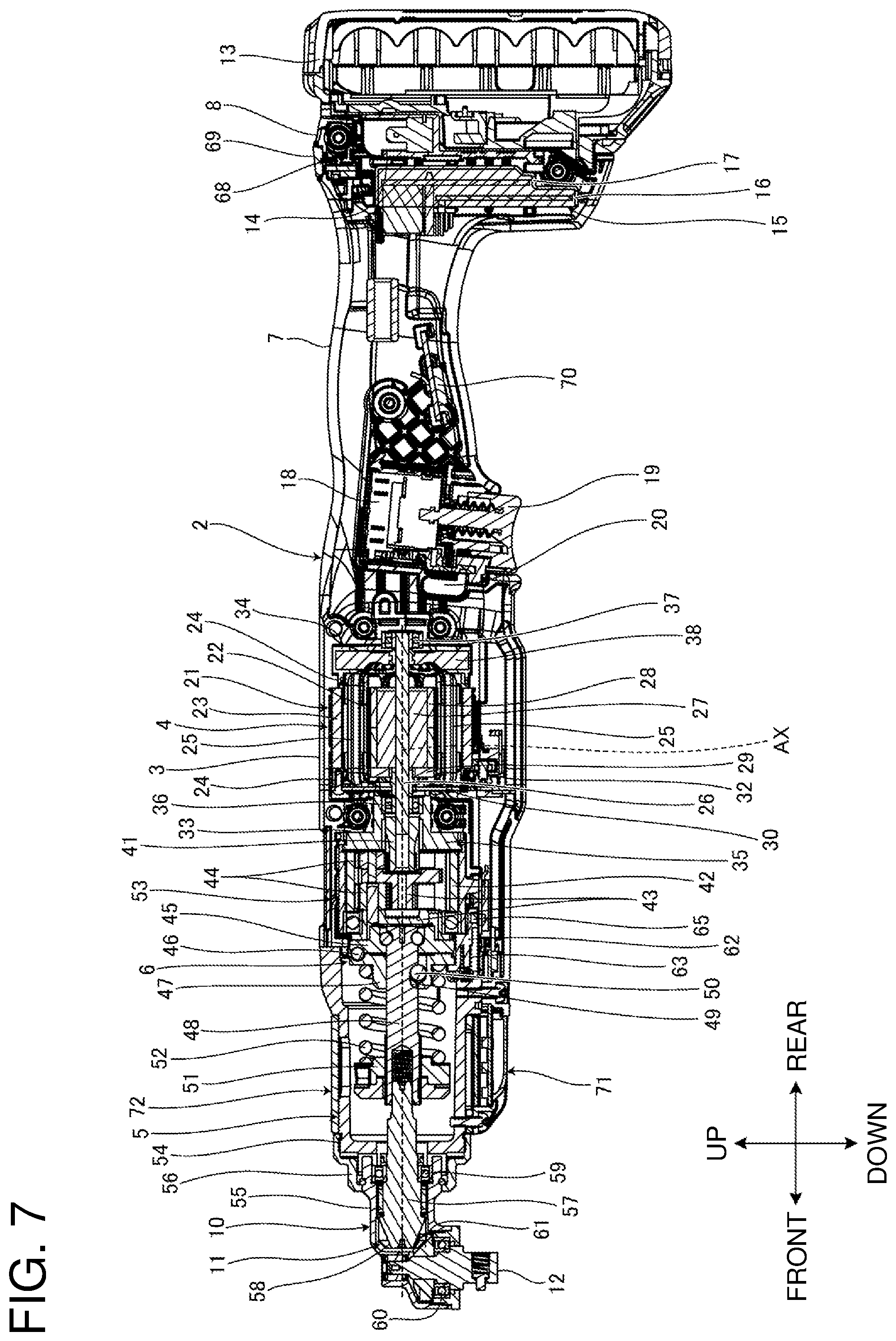 Patent US12377524 Figure 7 – Electric work machine with flat-shaped substrate for accommodating light emitter