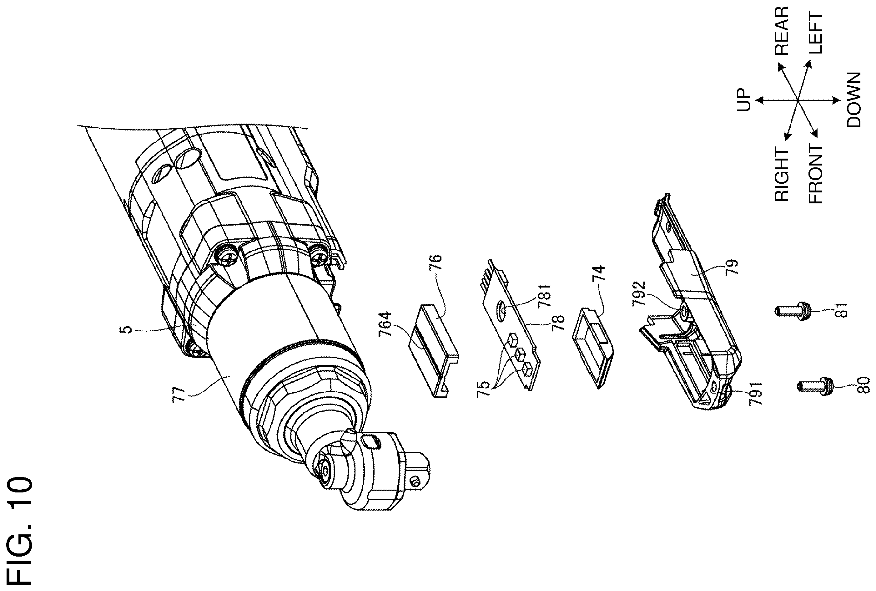 Patent US12377524 Figure 10 – Electric work machine with flat-shaped substrate for accommodating light emitter