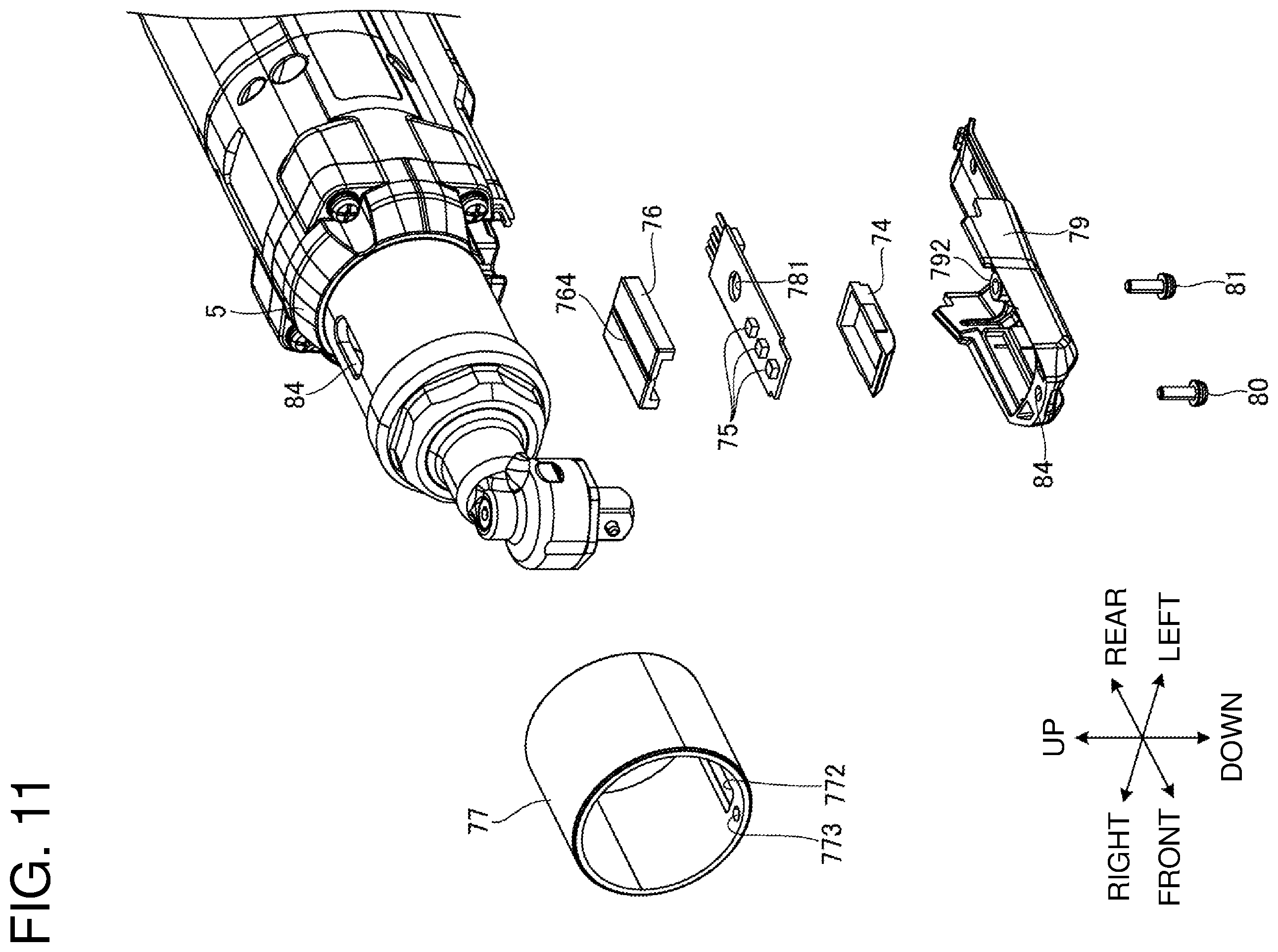 Patent US12377524 Figure 11 – Electric work machine with flat-shaped substrate for accommodating light emitter