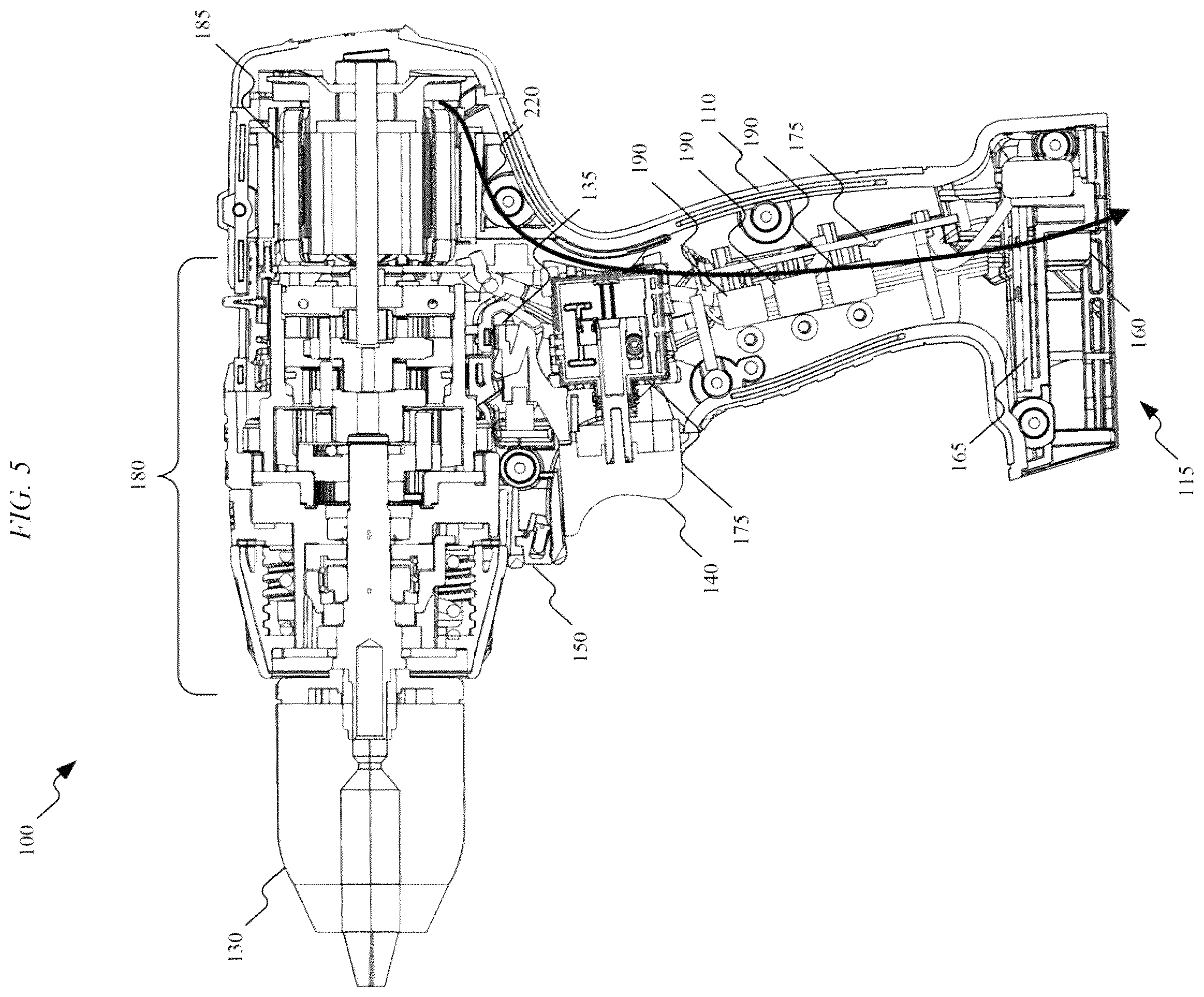 Patent US12377529 Figure 5 – High-power cordless, hand-held power tool including a brushless direct current motor