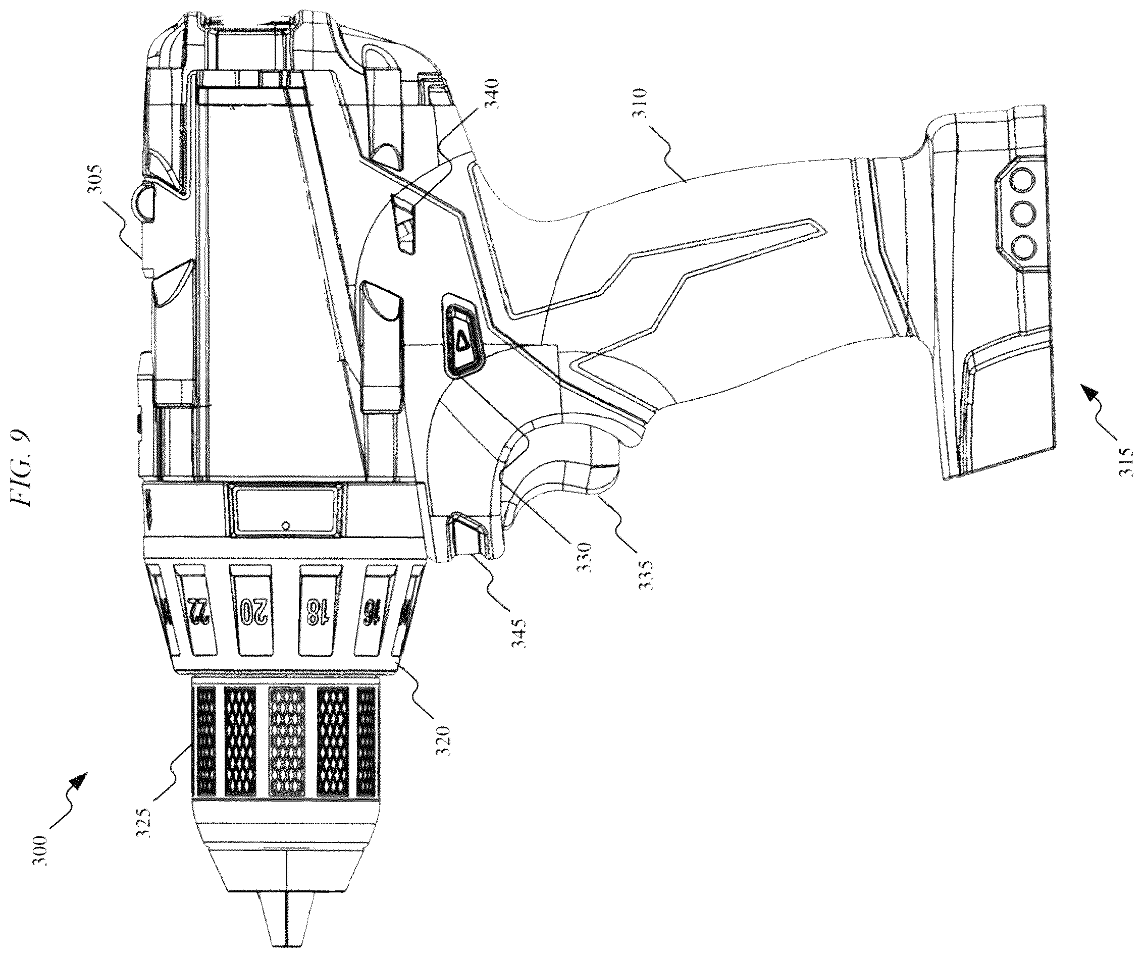Patent US12377529 Figure 9 – High-power cordless, hand-held power tool including a brushless direct current motor