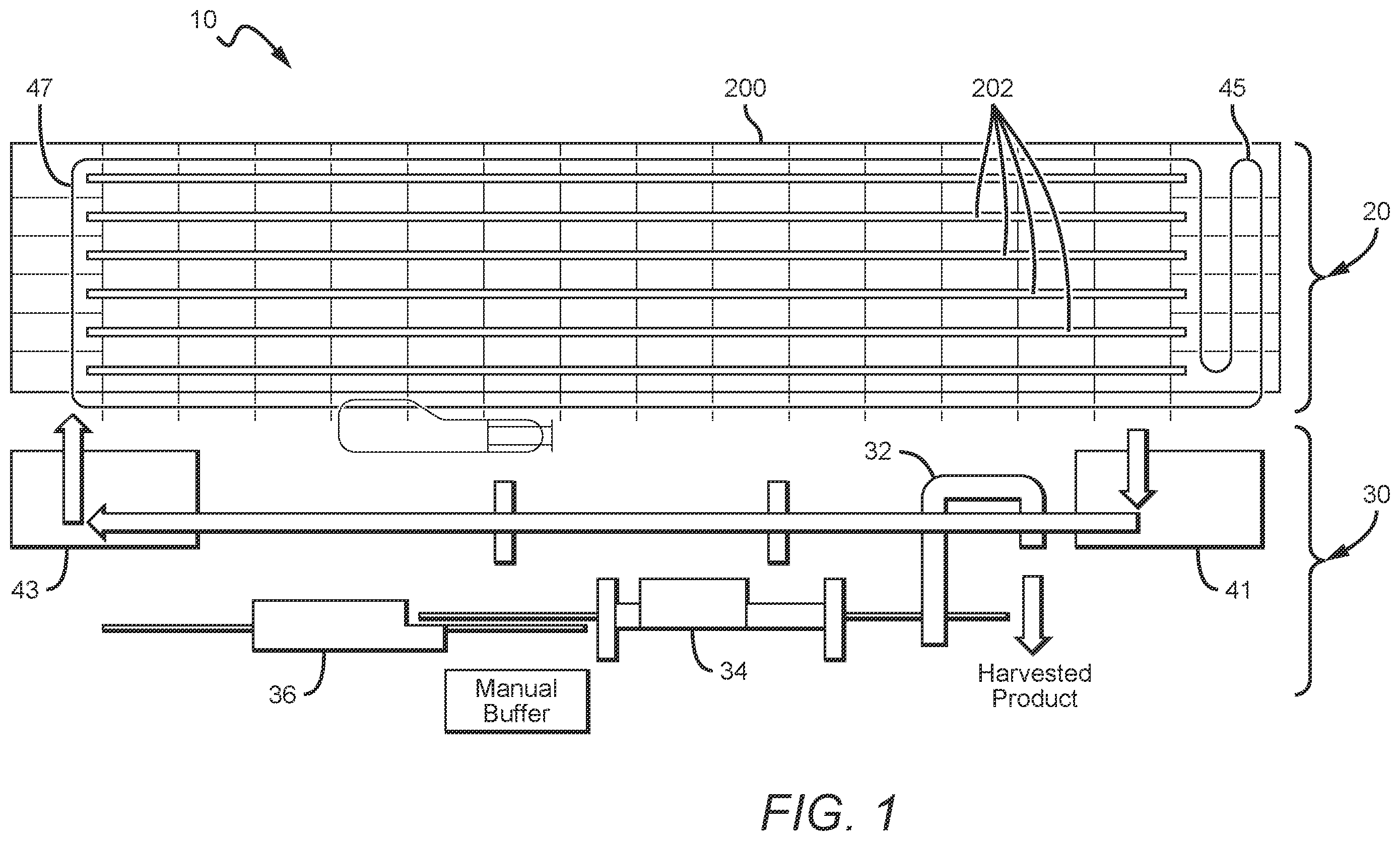 Patent US12377556 Figure 1 – Pickup and laydown station systems for grow tower production