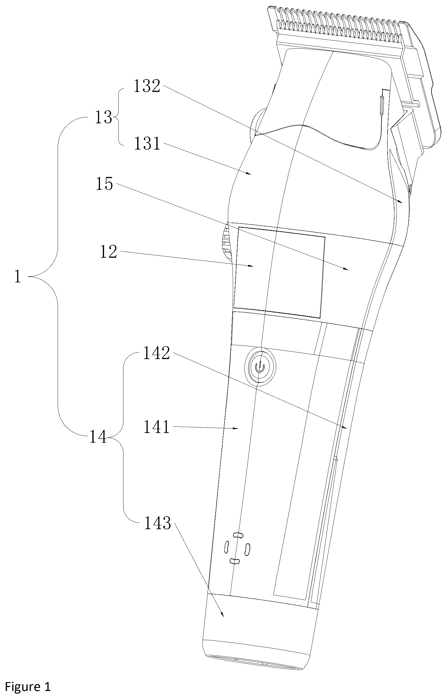 Patent US12377560 Figure 1 – Electric hair clipper