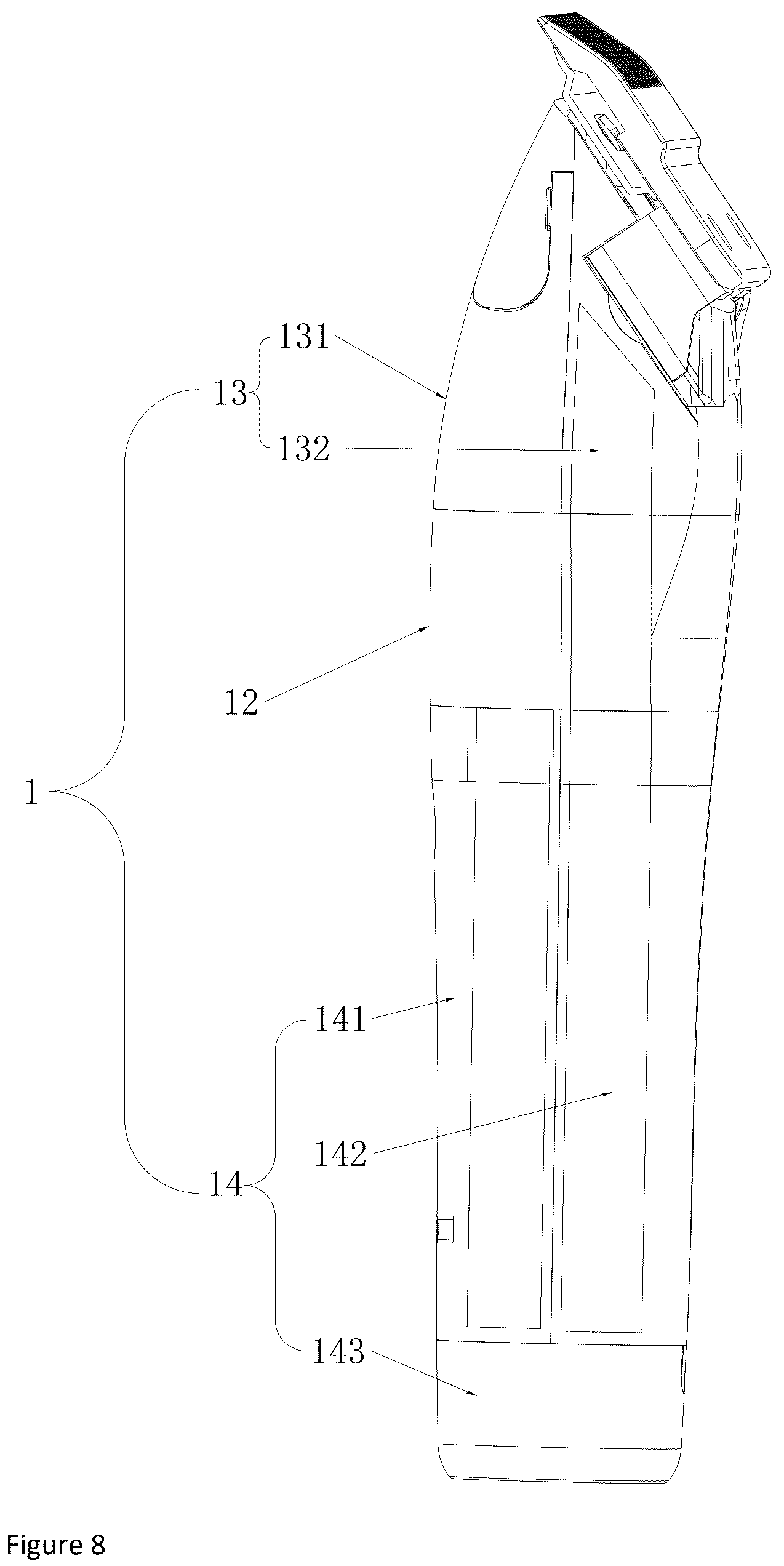 Patent US12377560 Figure 8 – Electric hair clipper