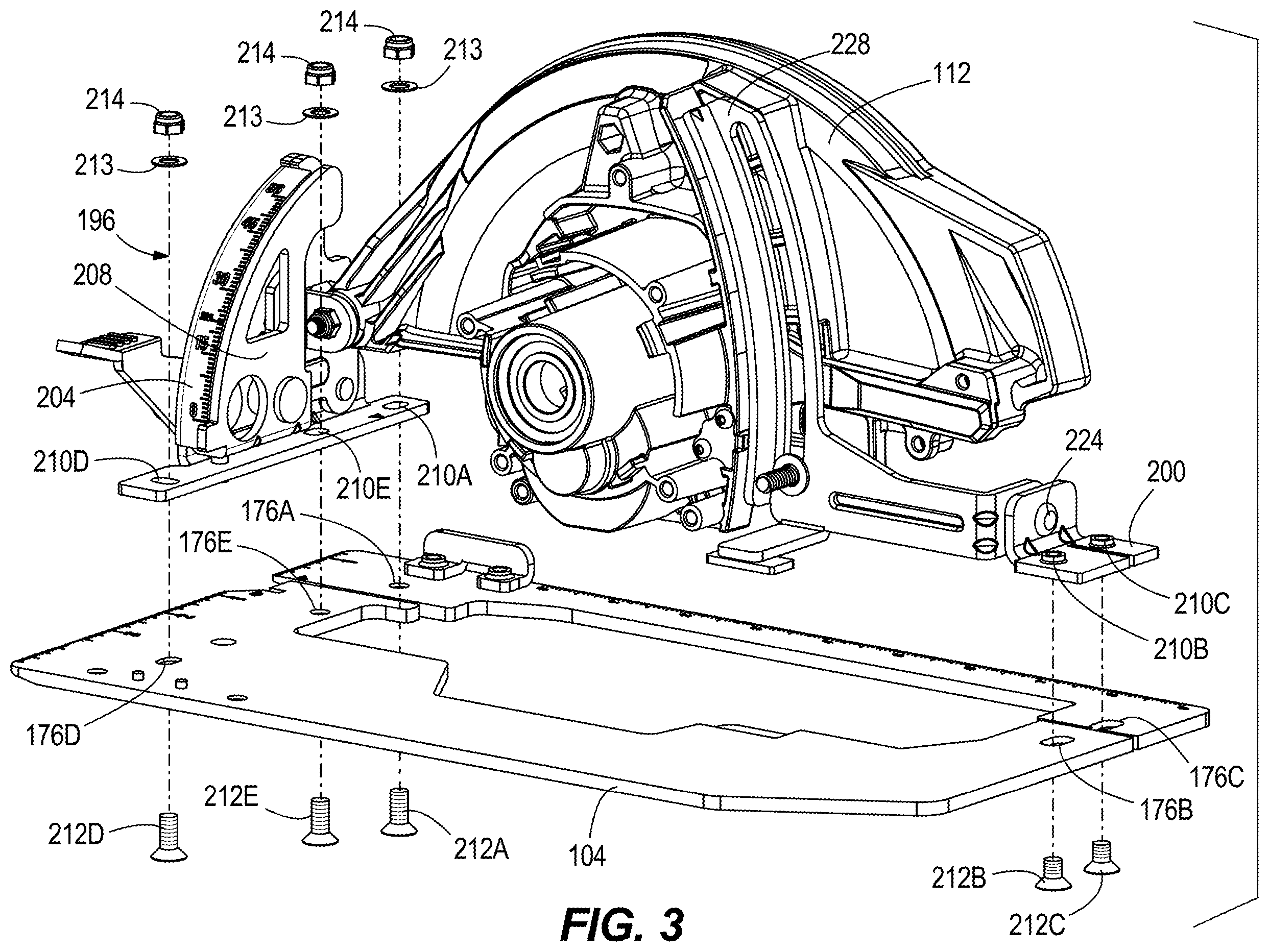 Patent US12377569 Figure 2 – Circular saw with adjustable base