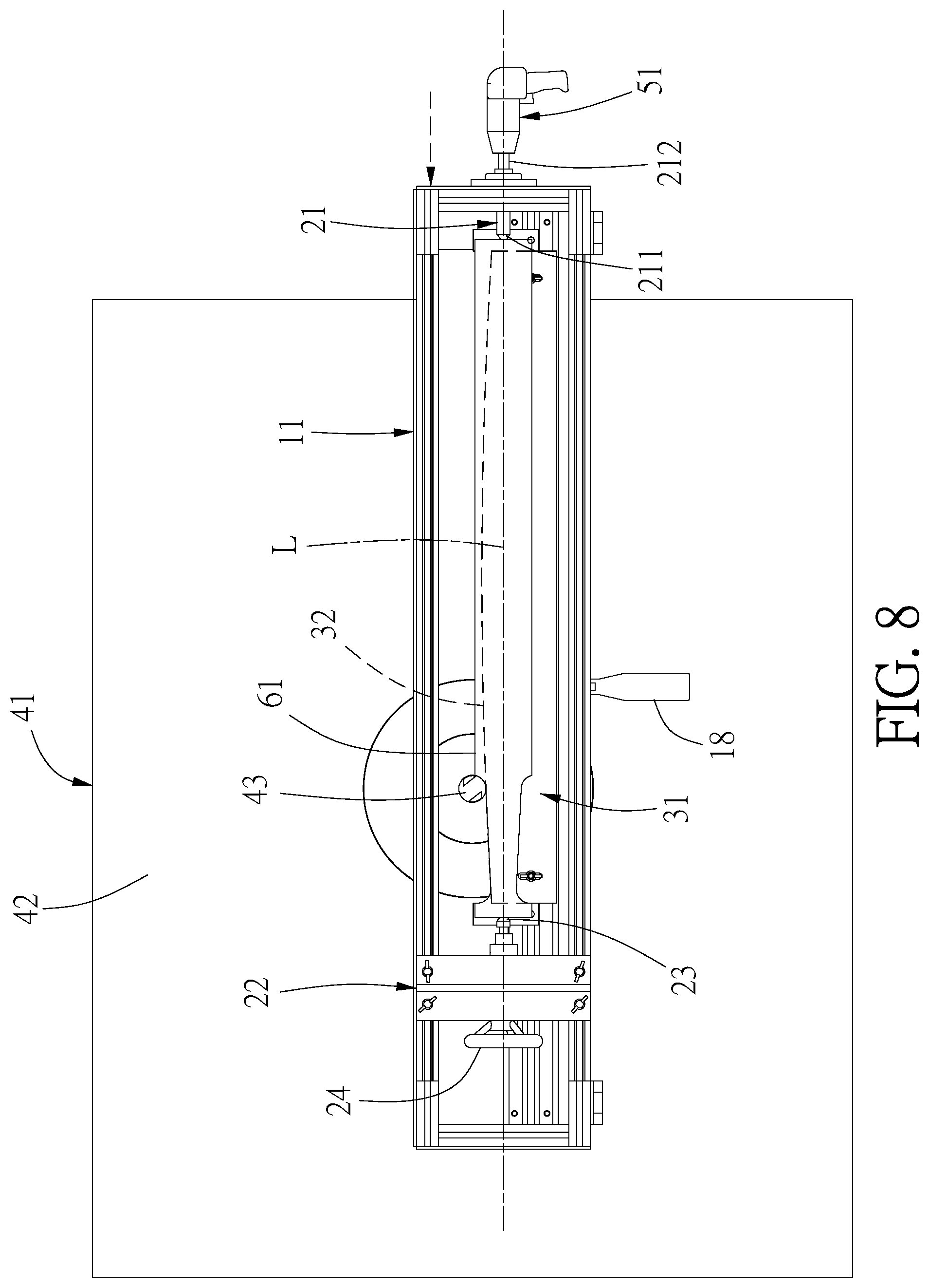 Patent US12377571 Figure 8 – Copy device for processing and shaping a cylindrical rod with a curved configuration