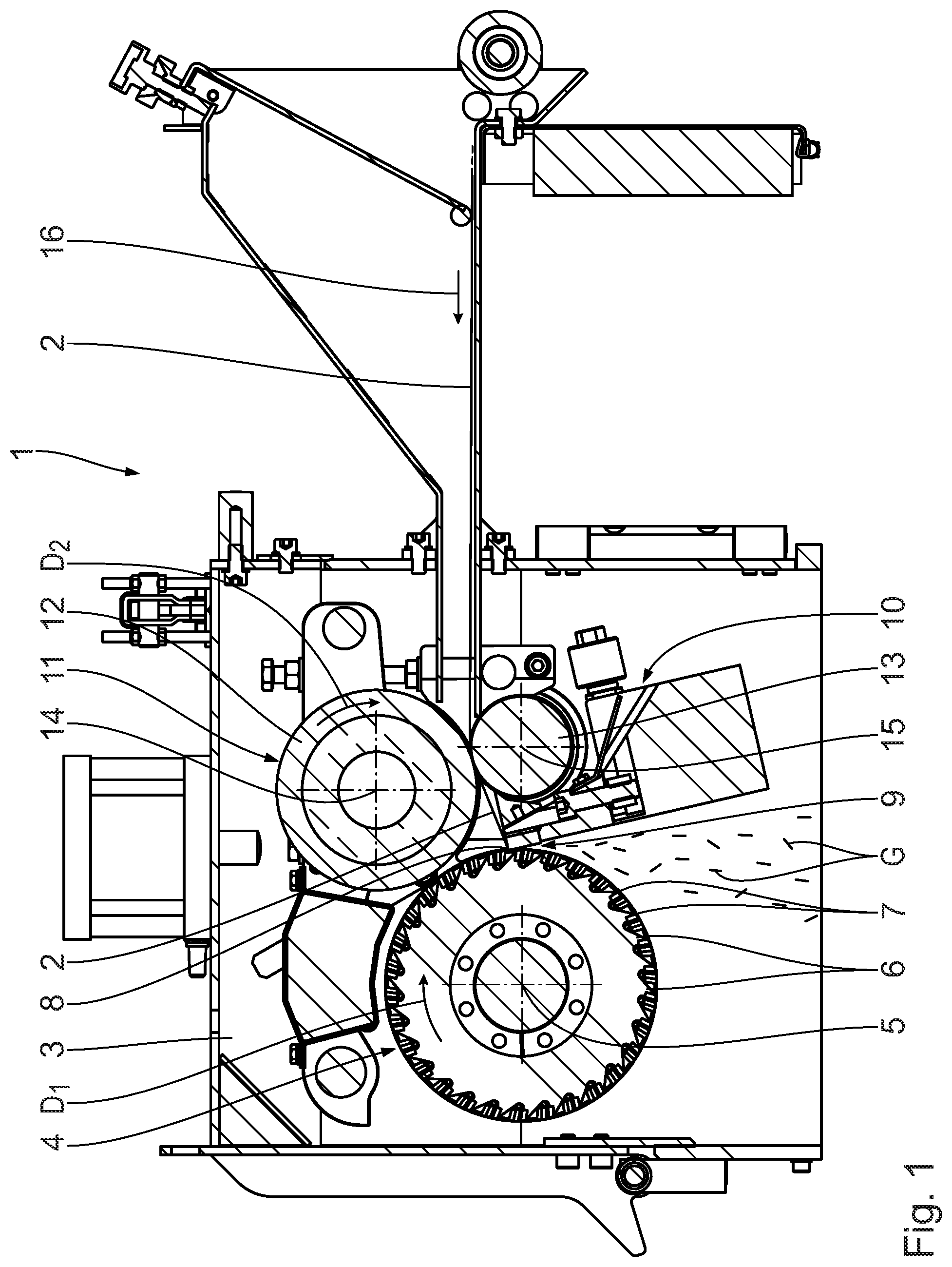 Patent US12377580 Figure 1 – Strand pelletizer and method for adjusting the cutting gap of such a pelletizer