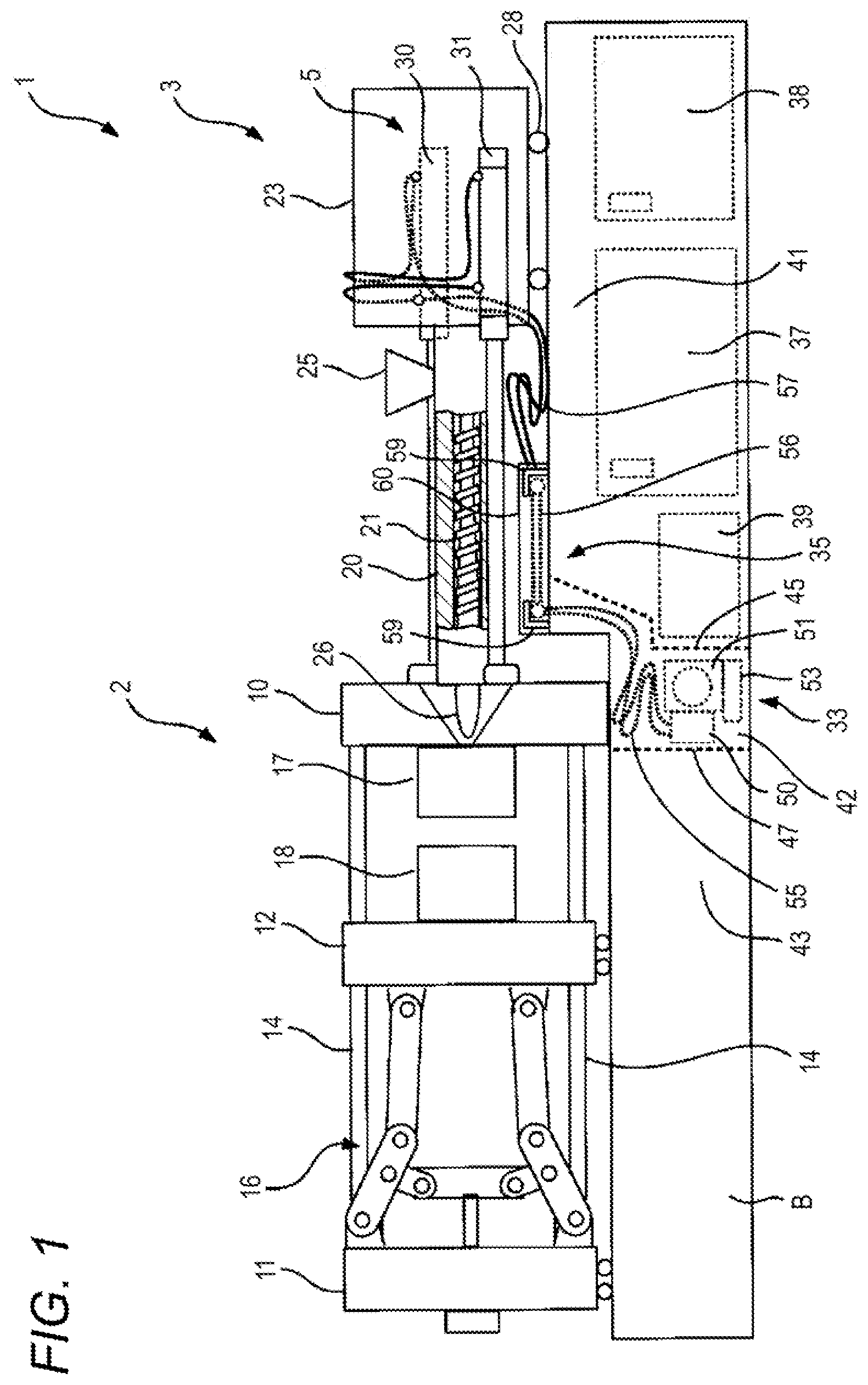 Patent US12377586 Figure 1 – Injection molding machine