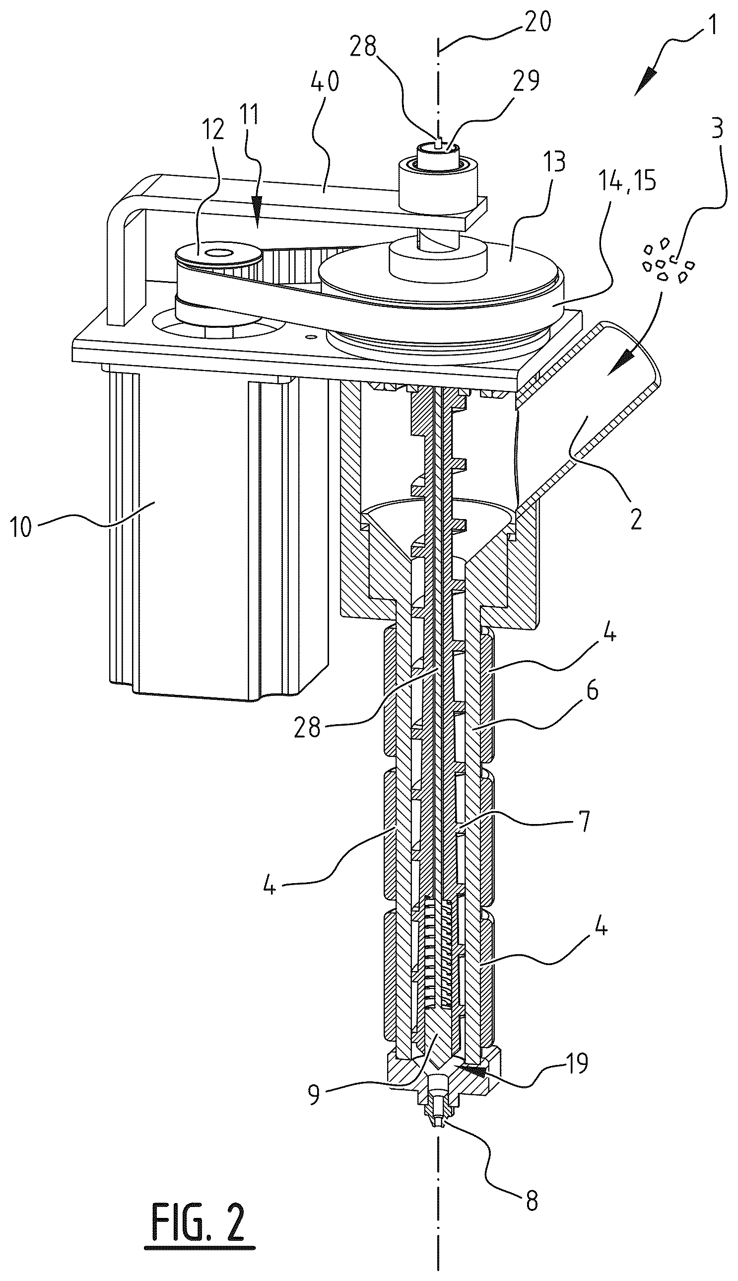 Patent US12377608 Figure 2 – Extruder system and additive manufacturing printer, comprising such an extruder