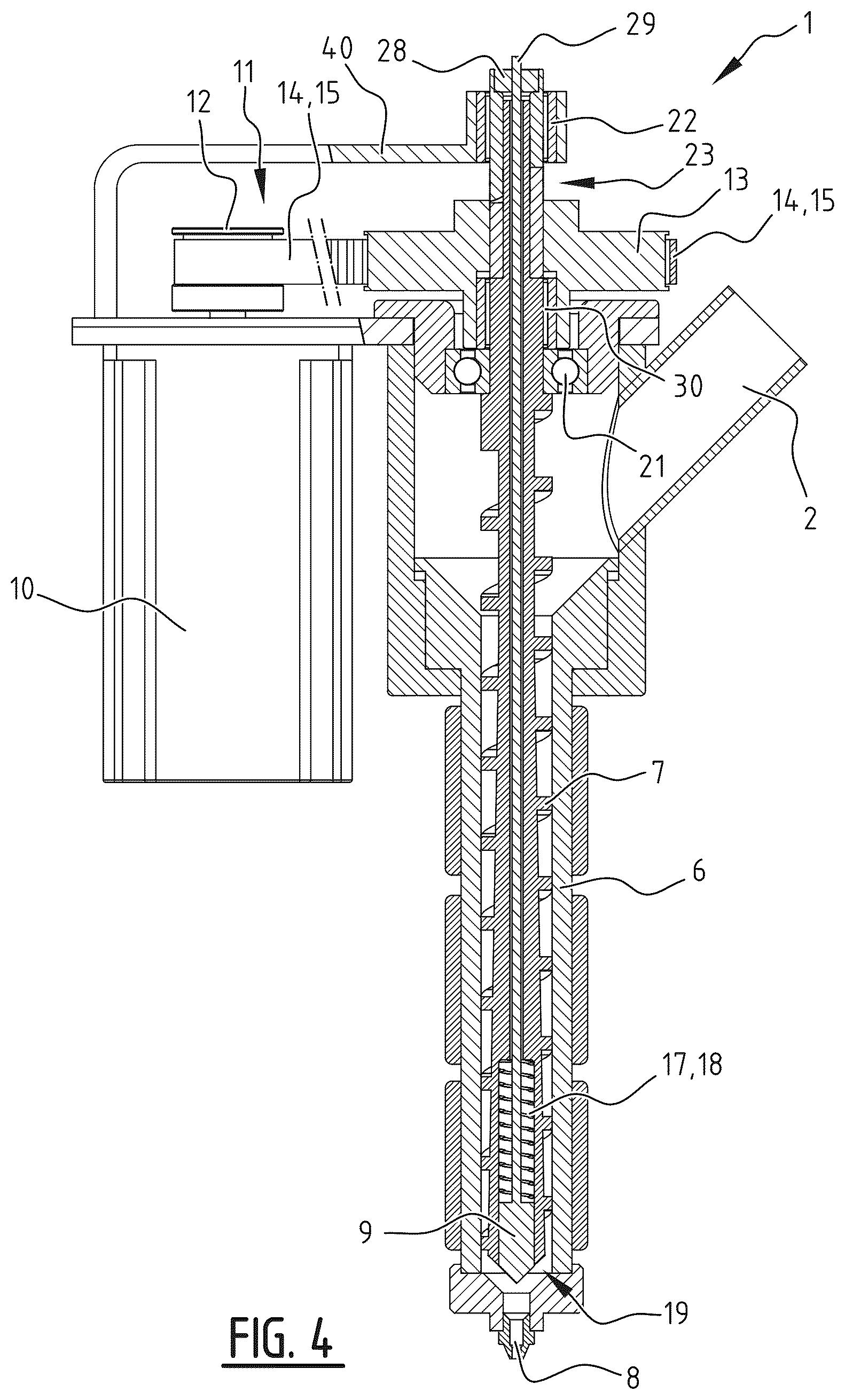 Patent US12377608 Figure 4 – Extruder system and additive manufacturing printer, comprising such an extruder