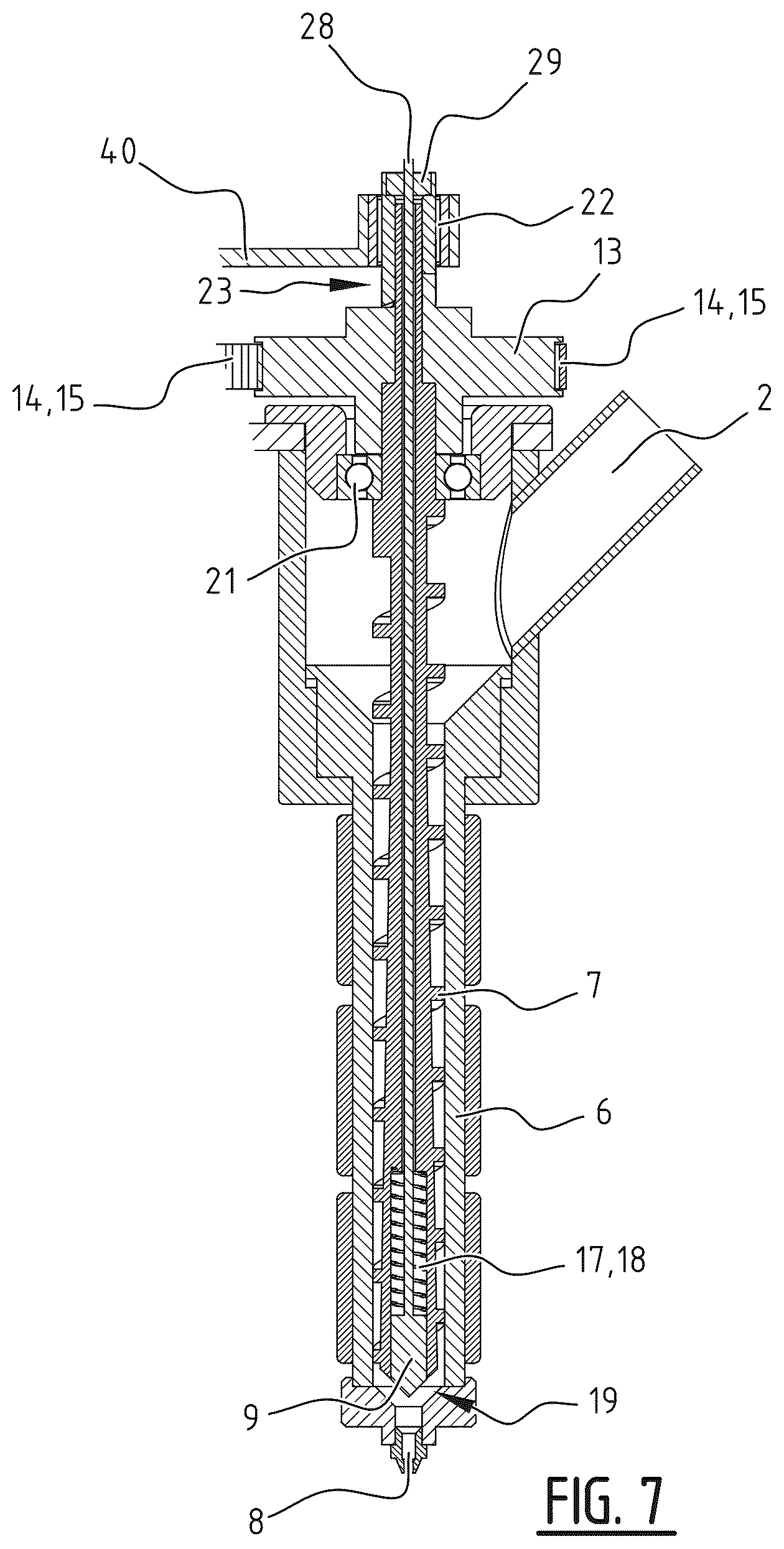 Patent US12377608 Figure 7 – Extruder system and additive manufacturing printer, comprising such an extruder