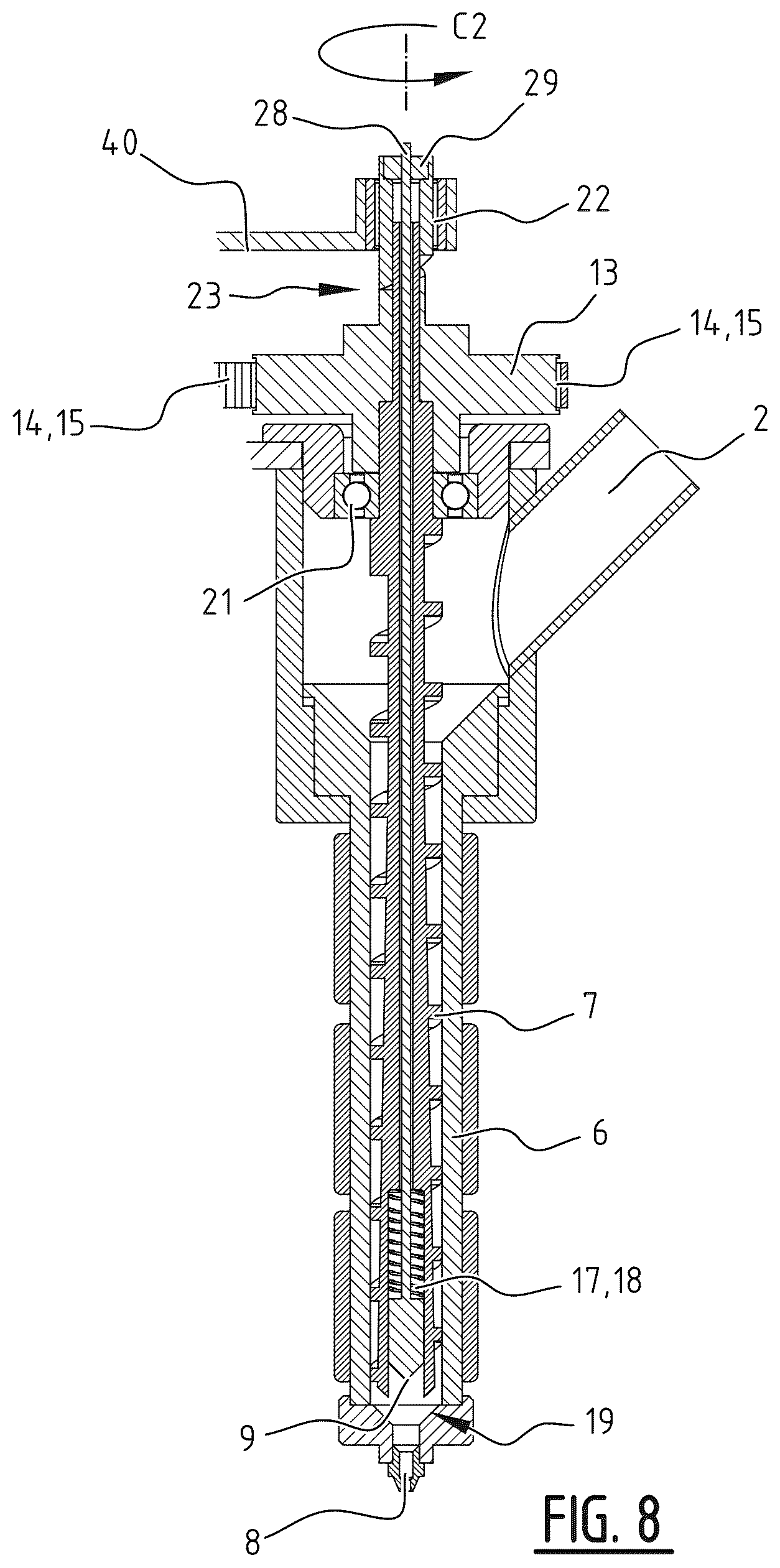 Patent US12377608 Figure 8 – Extruder system and additive manufacturing printer, comprising such an extruder