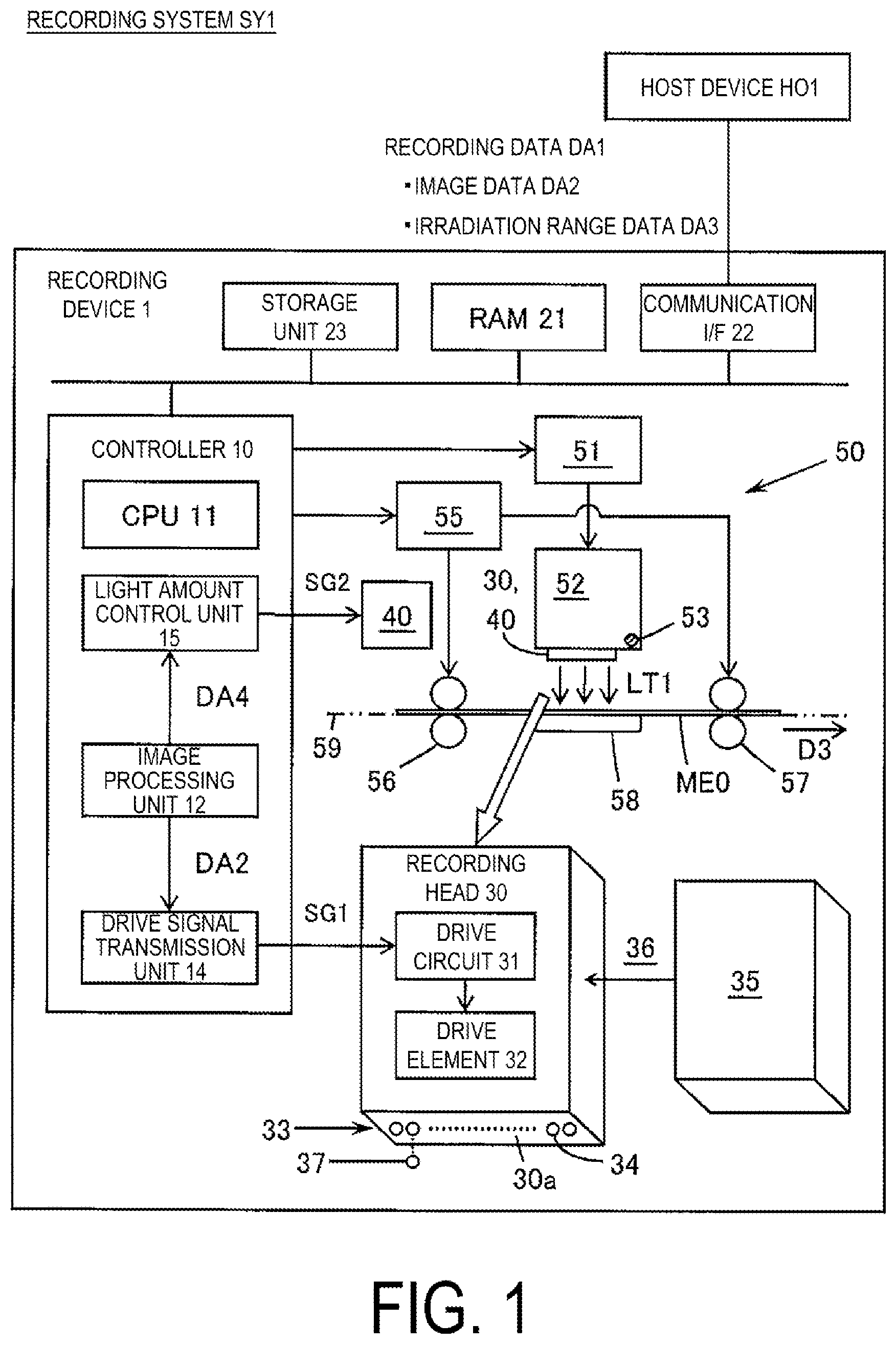 Patent US12377663 — Recording device, recording system, and recording method for recording using curable ink — Figure 1