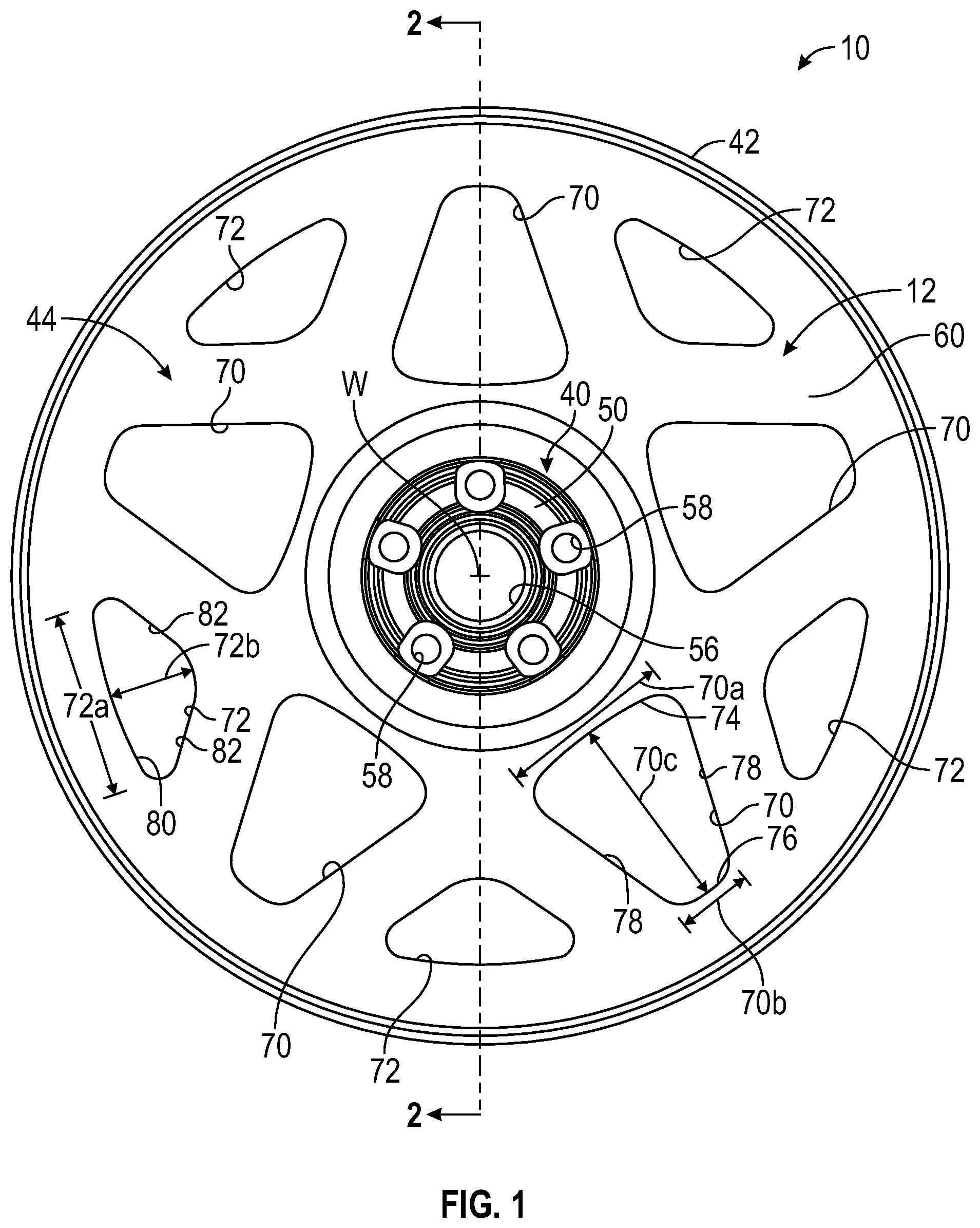 Patent US12377678 Figure 1 – Vehicle wheel disc, vehicle wheel including such a wheel disc and method for producing such a wheel disc and vehicle wheel