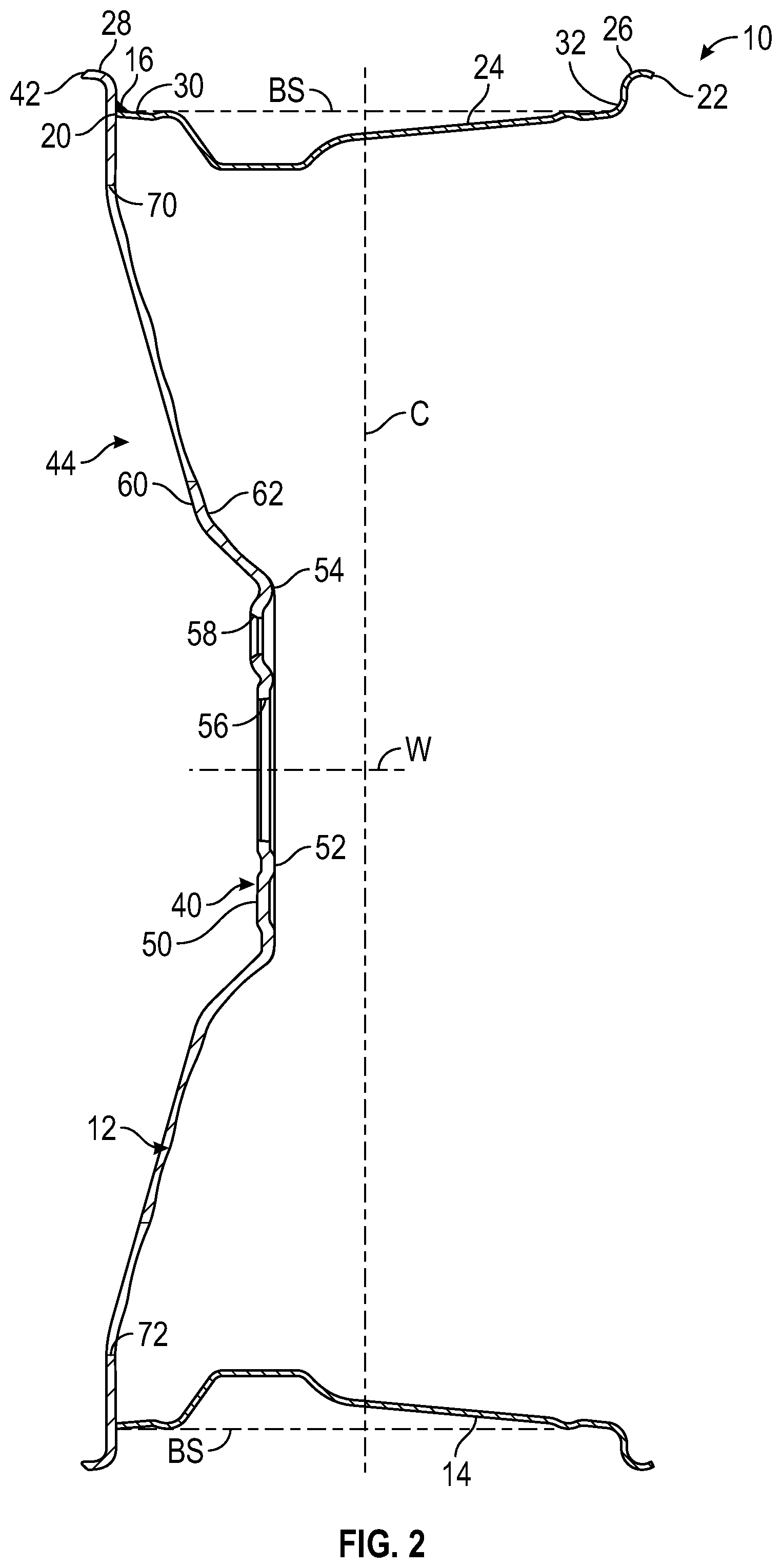 Patent US12377678 Figure 2 – Vehicle wheel disc, vehicle wheel including such a wheel disc and method for producing such a wheel disc and vehicle wheel