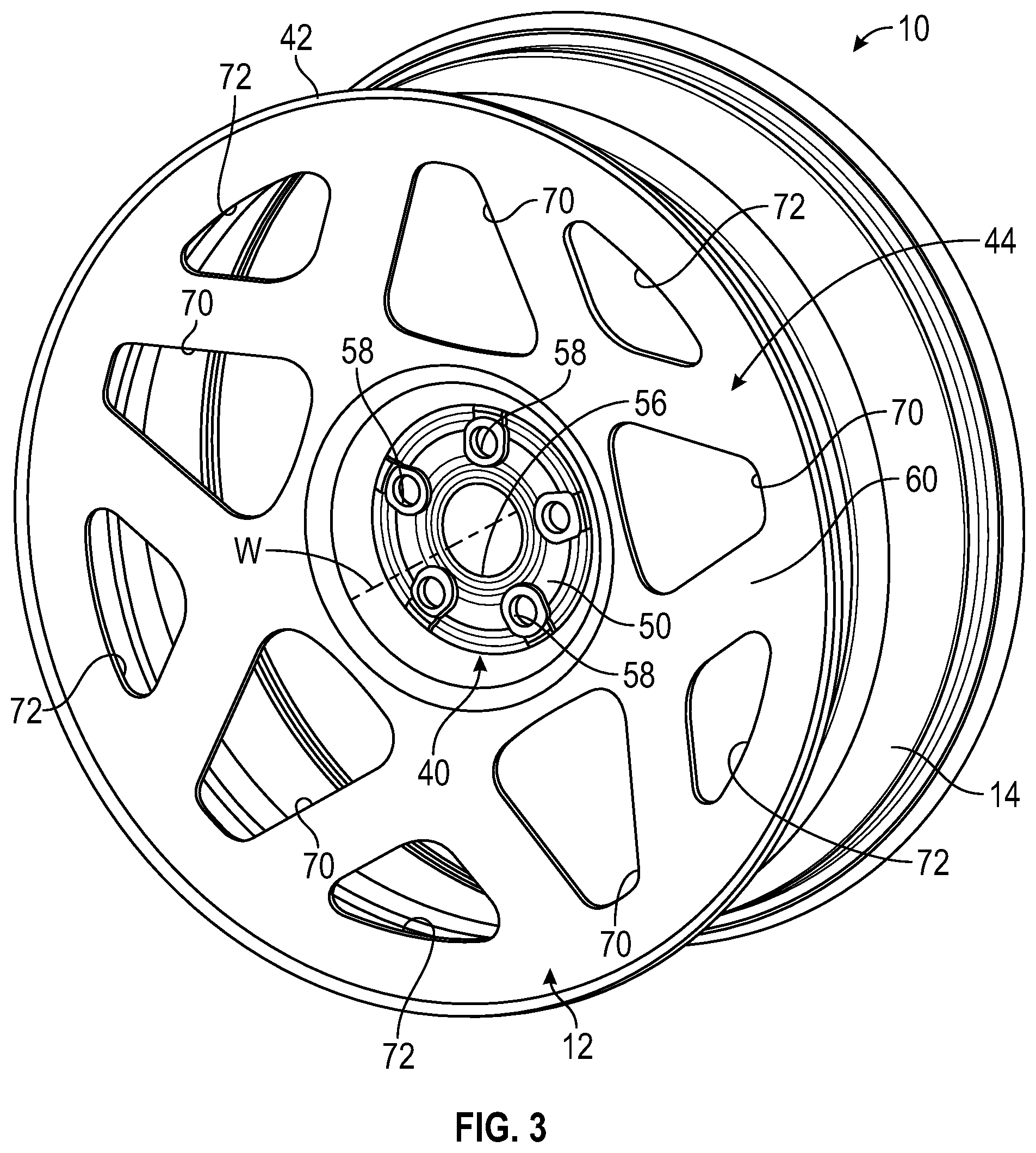 Patent US12377678 Figure 3 – Vehicle wheel disc, vehicle wheel including such a wheel disc and method for producing such a wheel disc and vehicle wheel