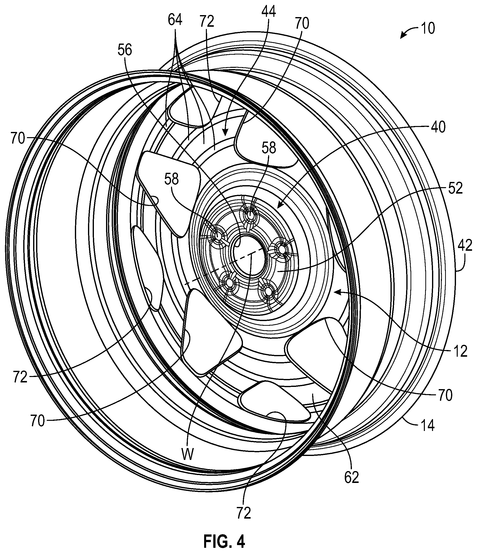 Patent US12377678 Figure 4 – Vehicle wheel disc, vehicle wheel including such a wheel disc and method for producing such a wheel disc and vehicle wheel