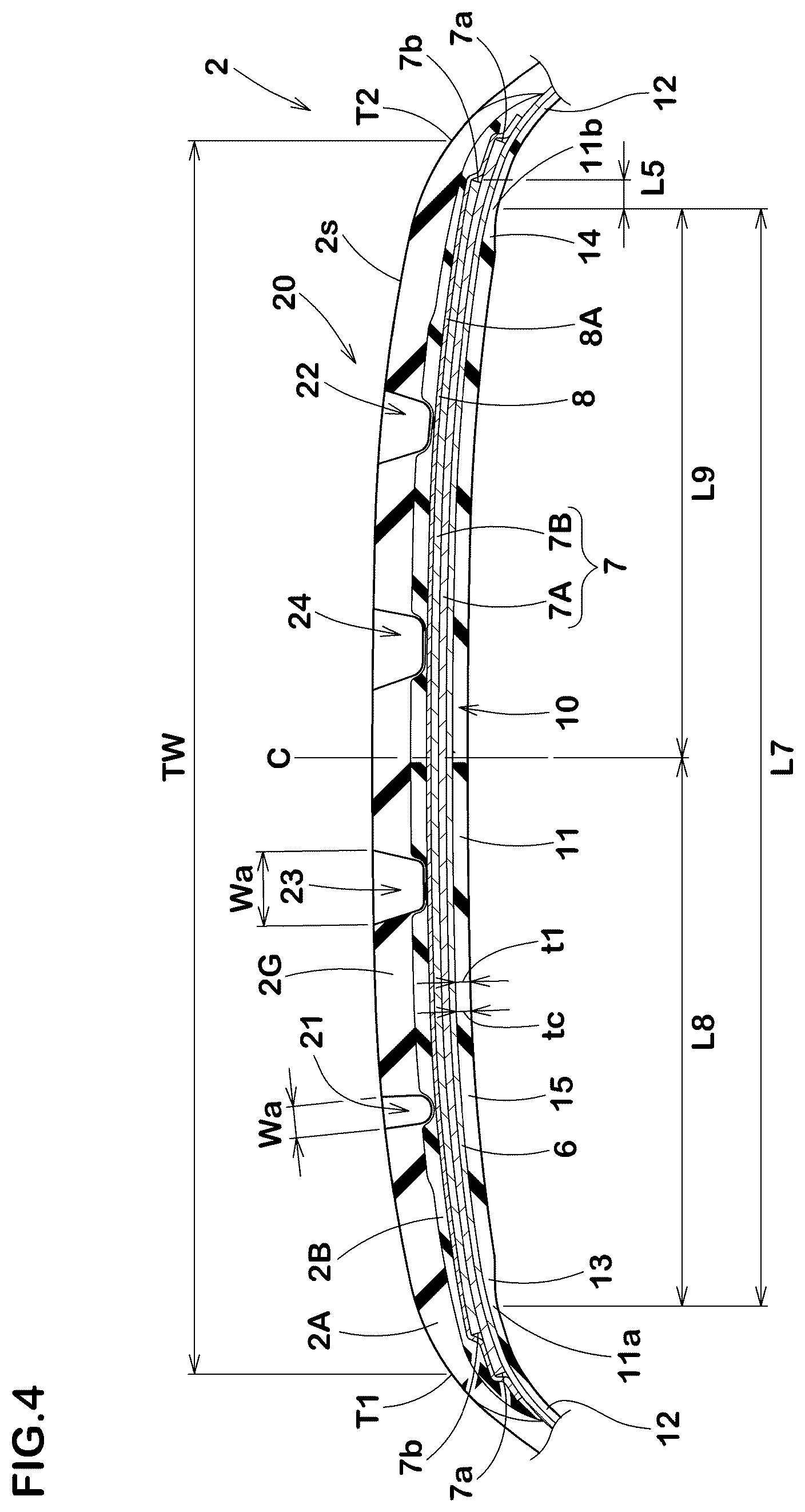 Patent US12377683 Figure 4 – Pneumatic tire