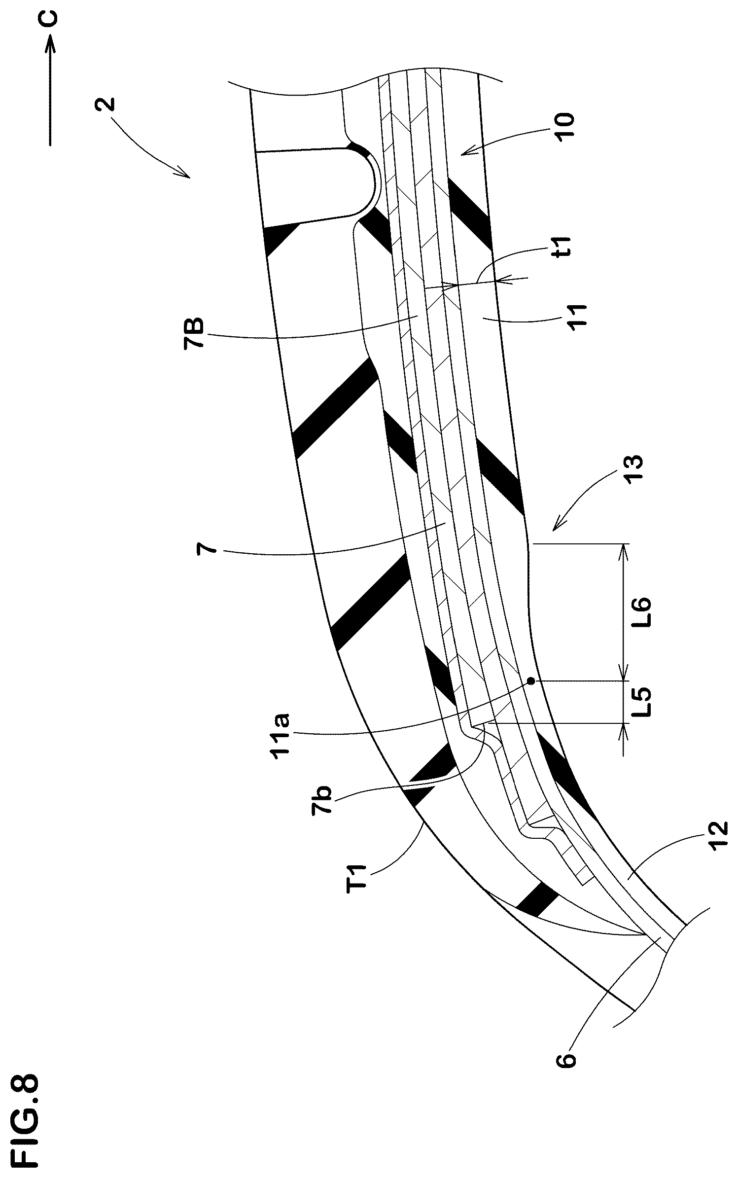 Patent US12377683 Figure 8 – Pneumatic tire
