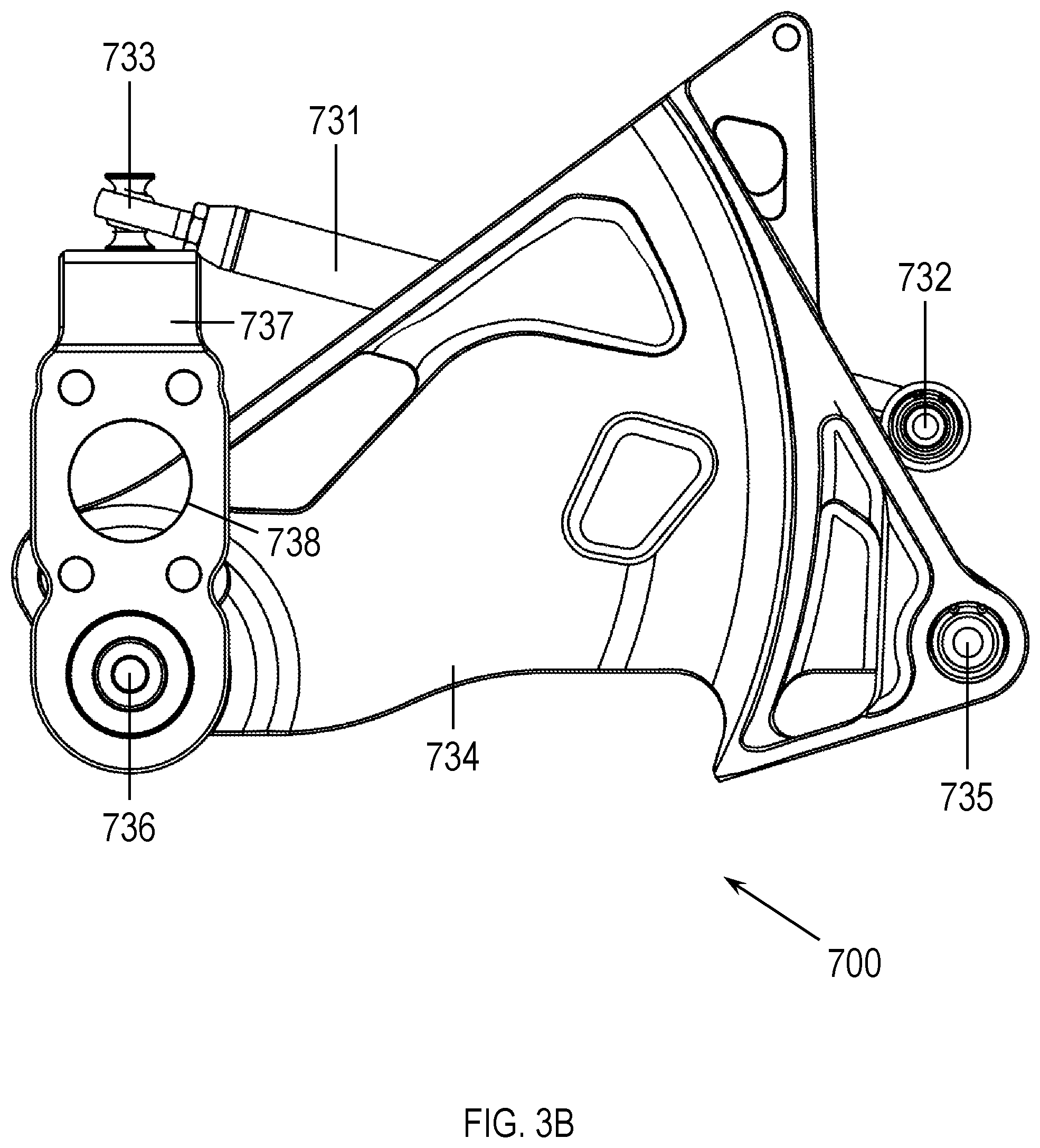 Patent US12377693 Figure 4 – Rear suspension for vehicle having improved swing arm