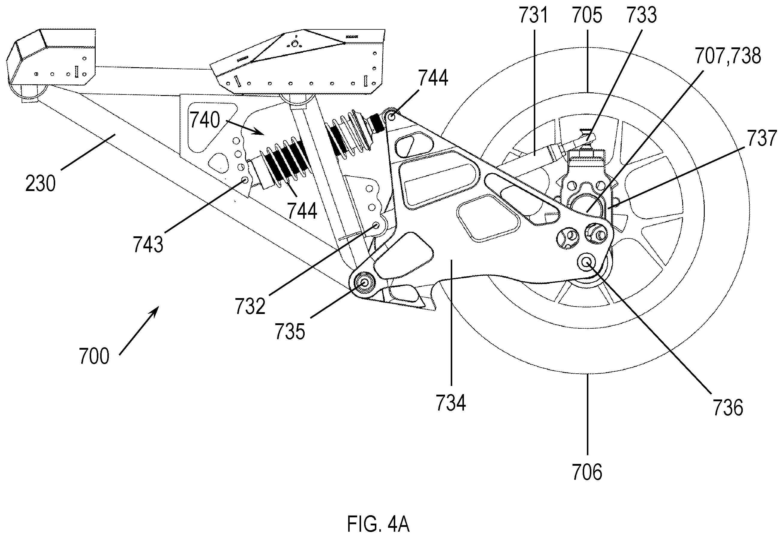 Patent US12377693 Figure 5 – Rear suspension for vehicle having improved swing arm