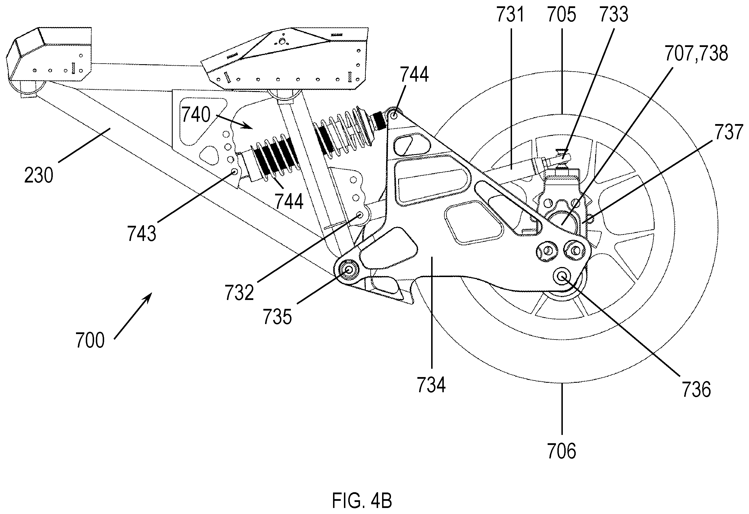 Patent US12377693 Figure 6 – Rear suspension for vehicle having improved swing arm
