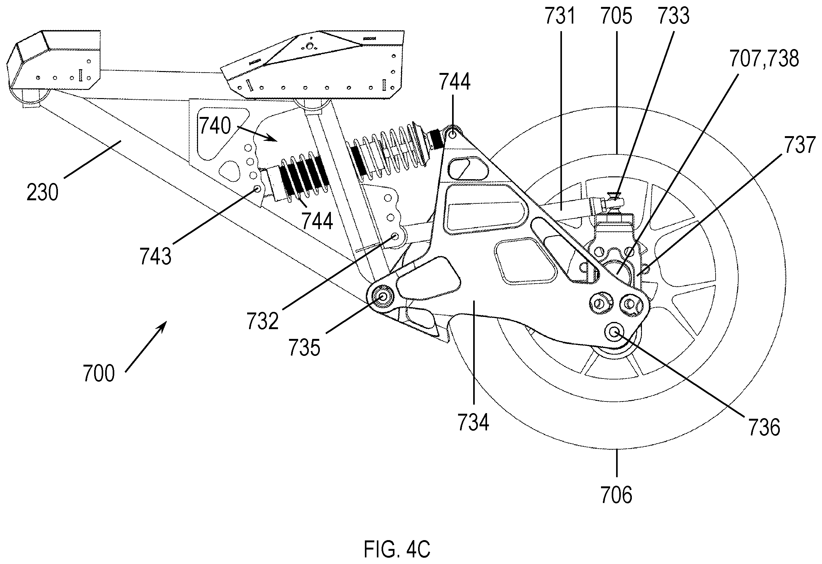 Patent US12377693 Figure 7 – Rear suspension for vehicle having improved swing arm