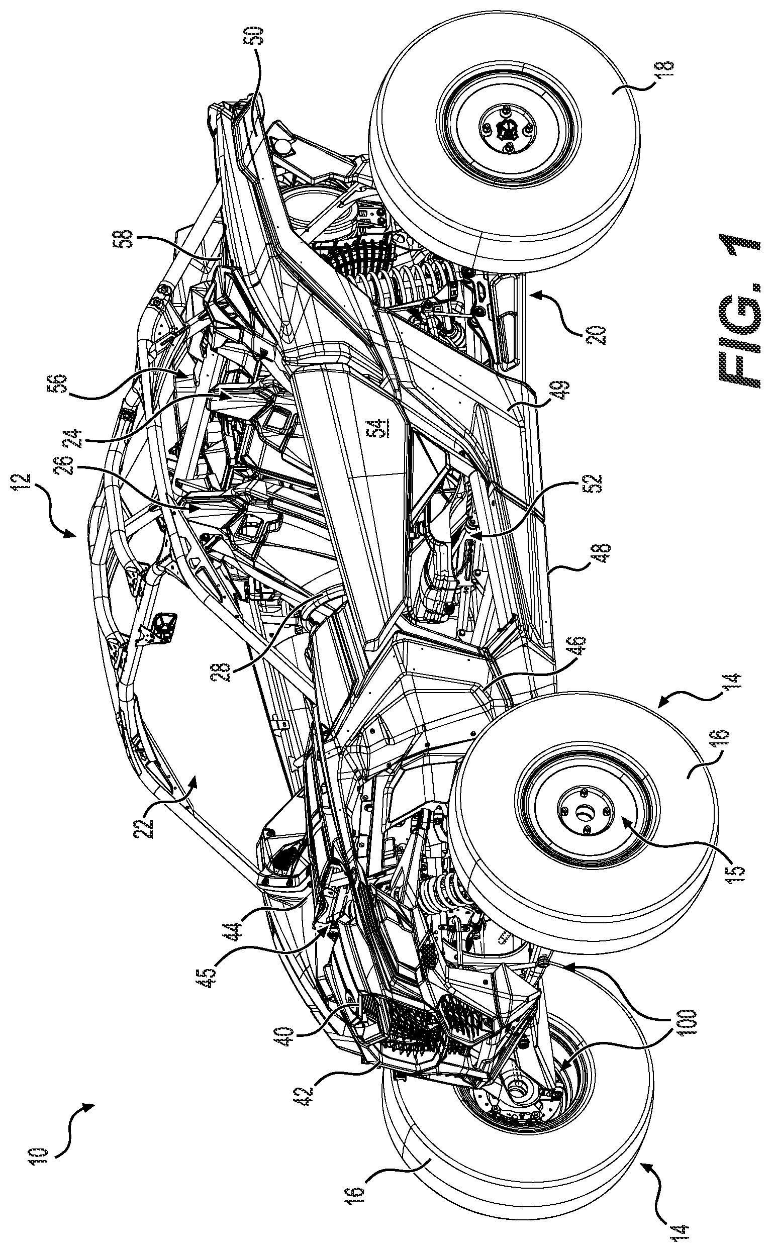 Patent US12377694 Figure 1 – Front suspension assembly for an off-road vehicle