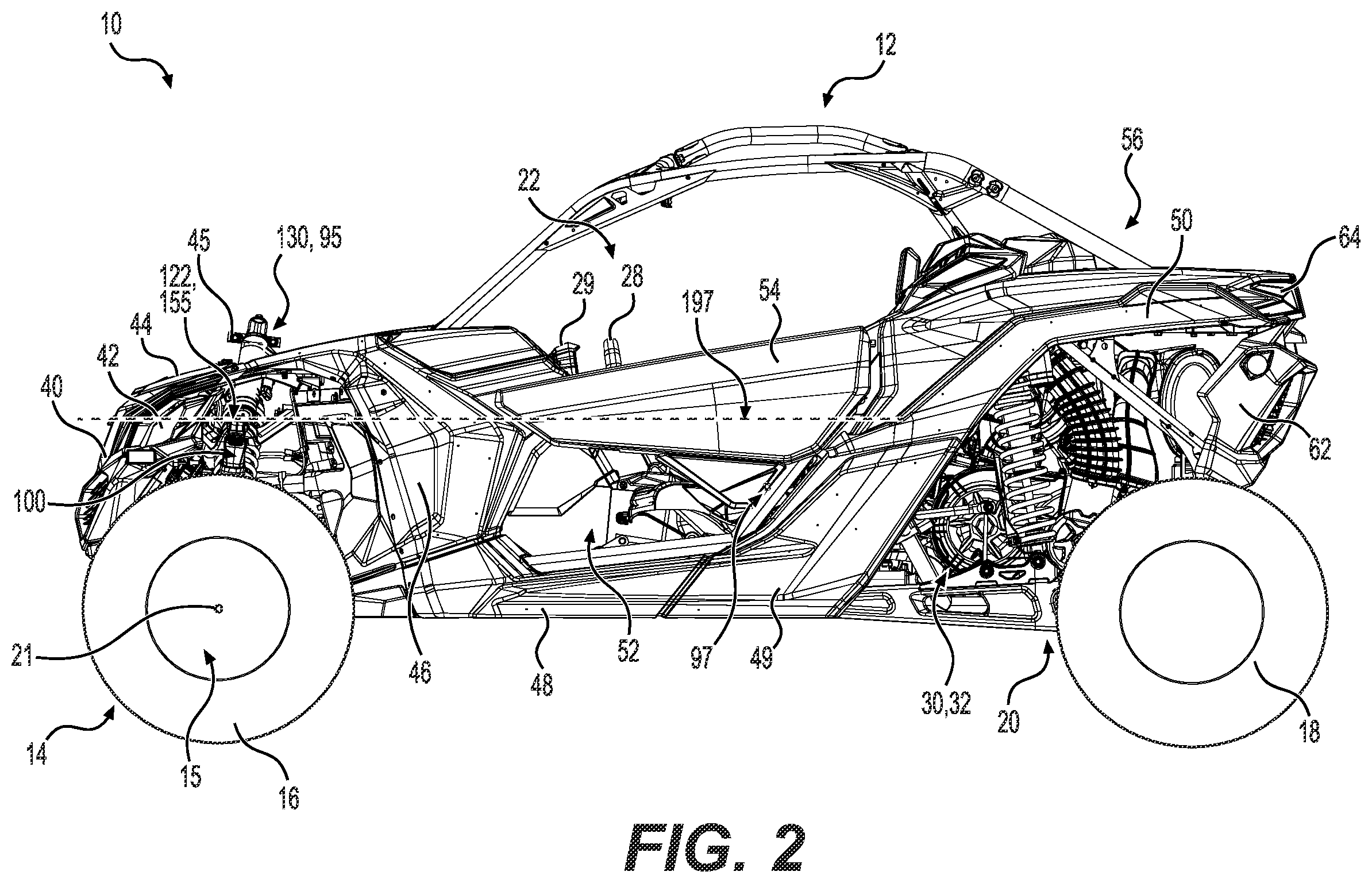 Patent US12377694 Figure 2 – Front suspension assembly for an off-road vehicle