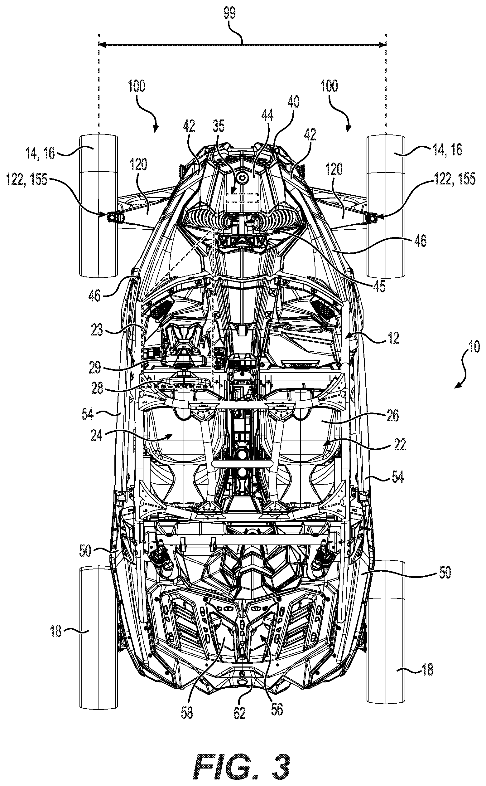 Patent US12377694 Figure 3 – Front suspension assembly for an off-road vehicle
