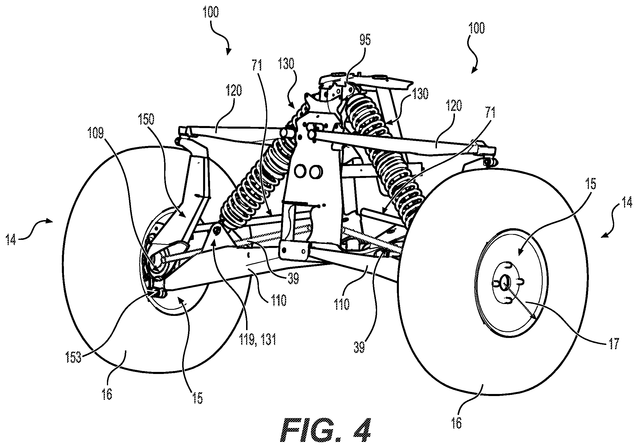 Patent US12377694 Figure 4 – Front suspension assembly for an off-road vehicle