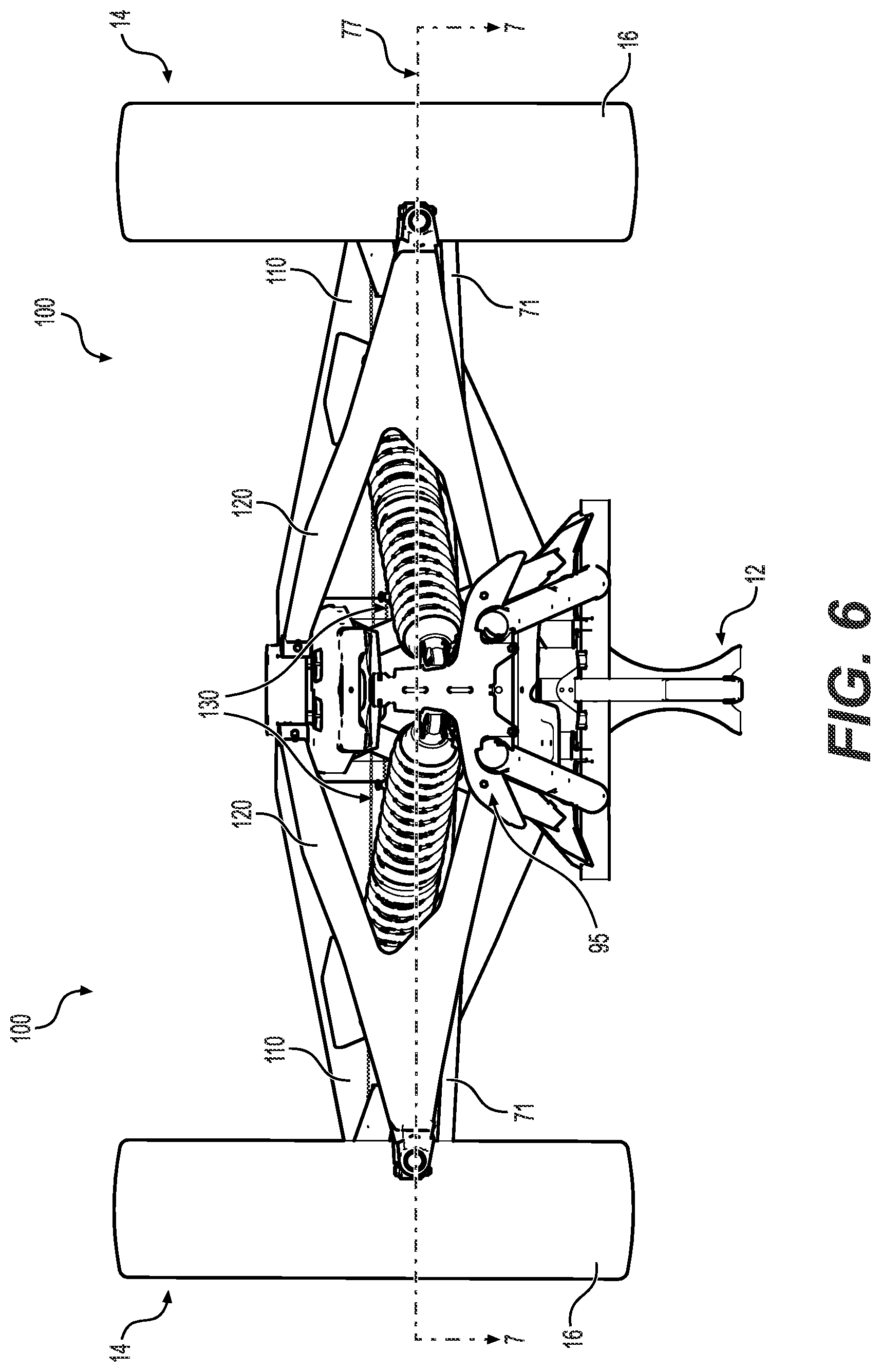 Patent US12377694 Figure 6 – Front suspension assembly for an off-road vehicle