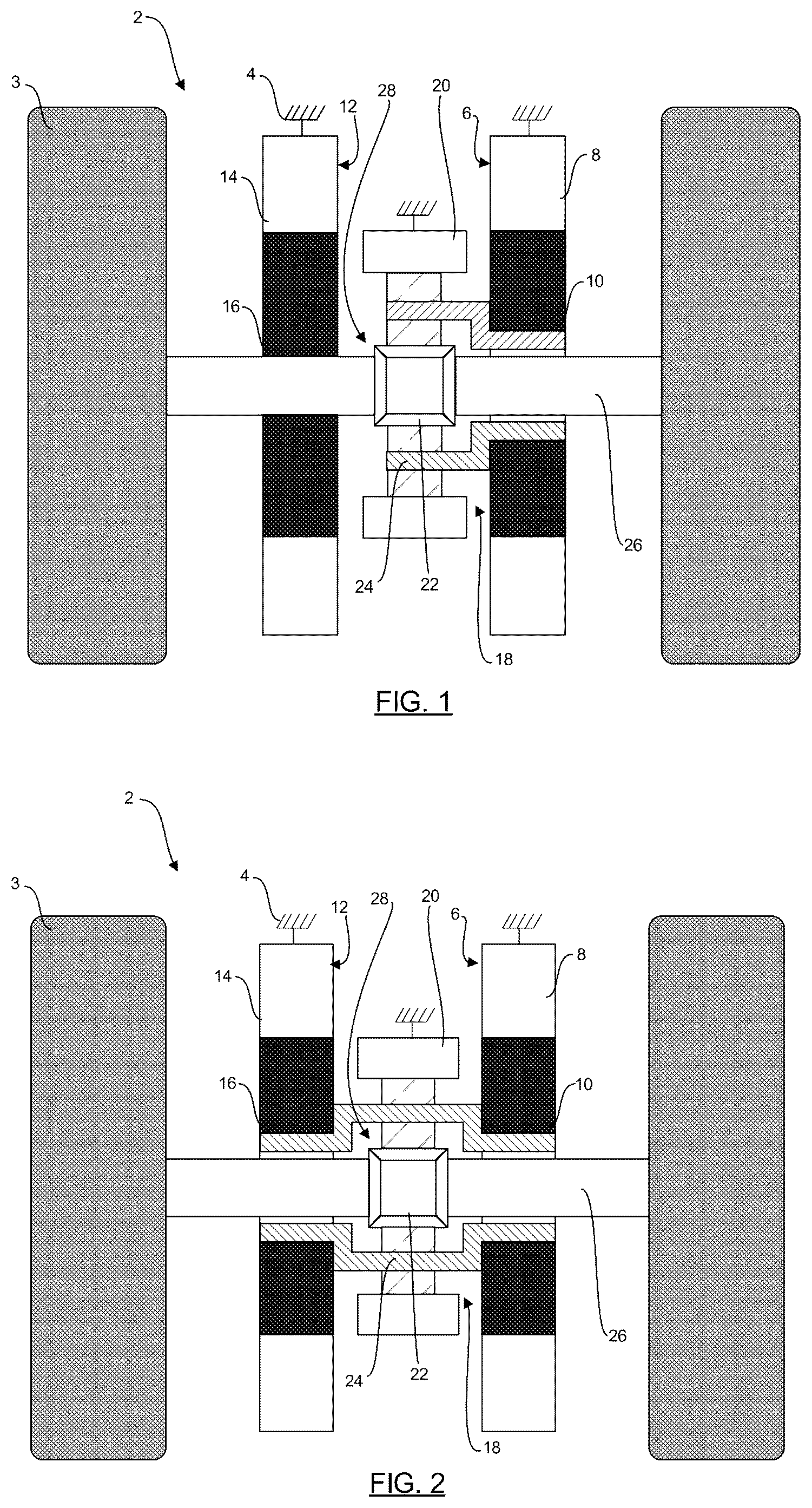 Patent US12377719 Figure 1 – Drive device for a drive shaft comprising two rotating machines