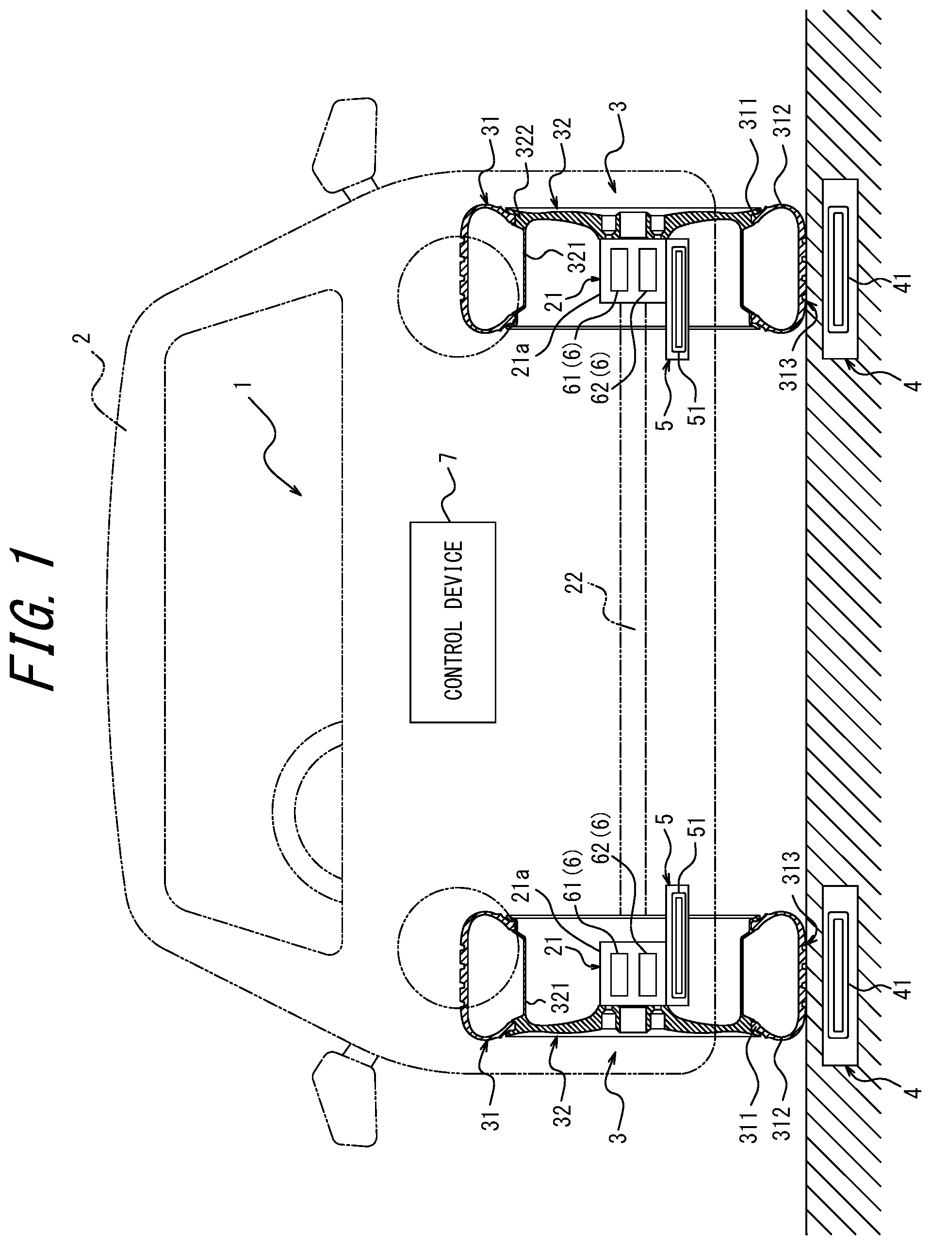 Patent US12377737 Figure 1 – Wireless power reception system, moving body, and wheel