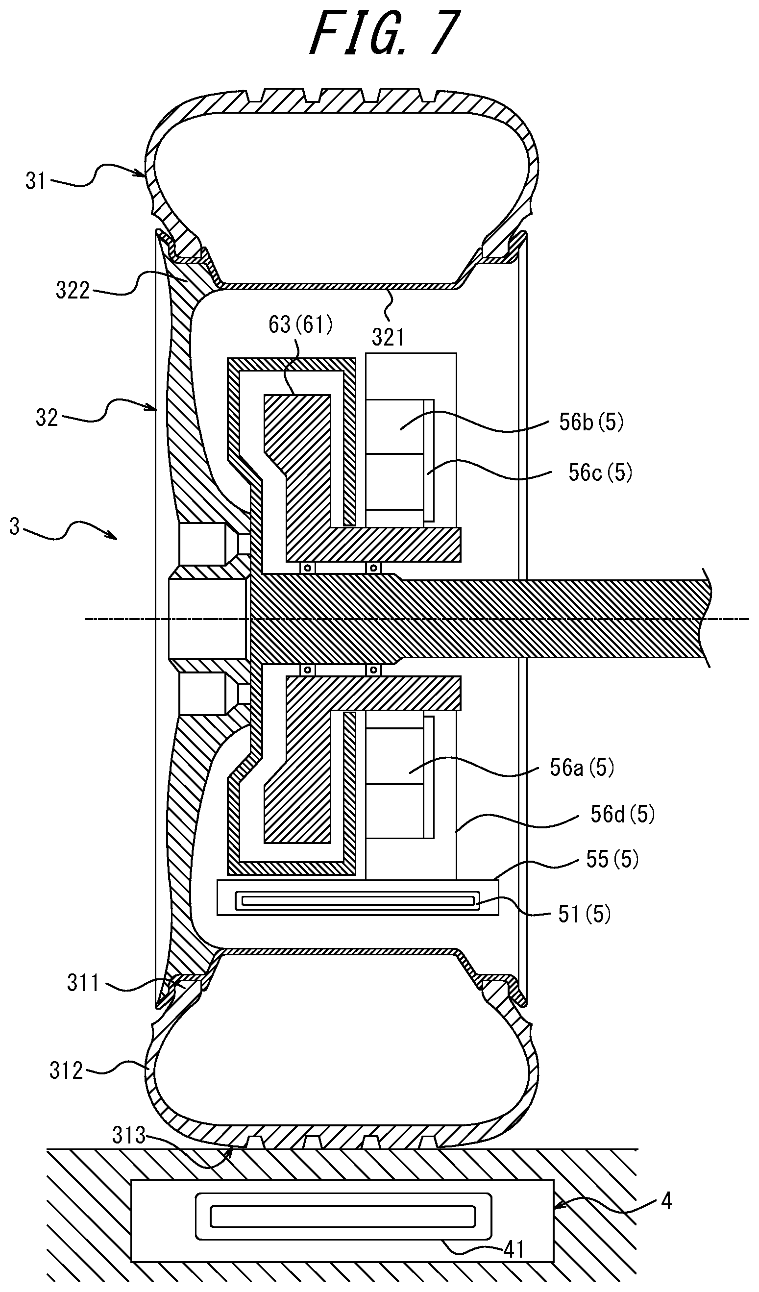 Patent US12377737 Figure 7 – Wireless power reception system, moving body, and wheel