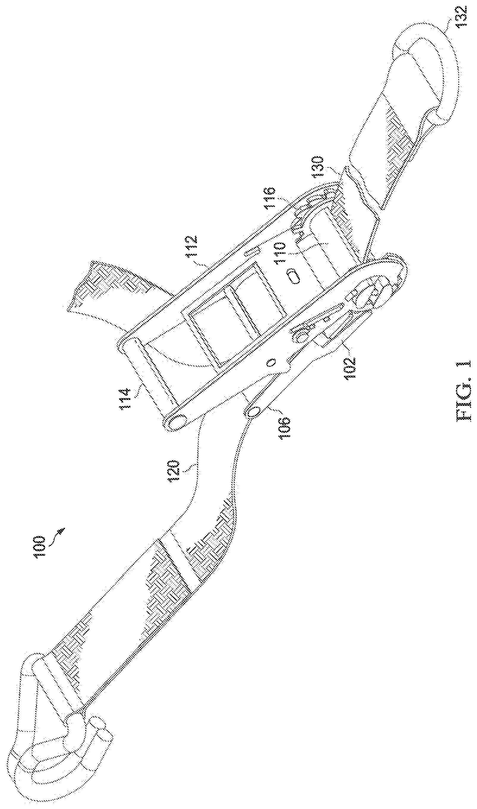Patent US12377769 Figure 1 – Tie down ratchet and strap