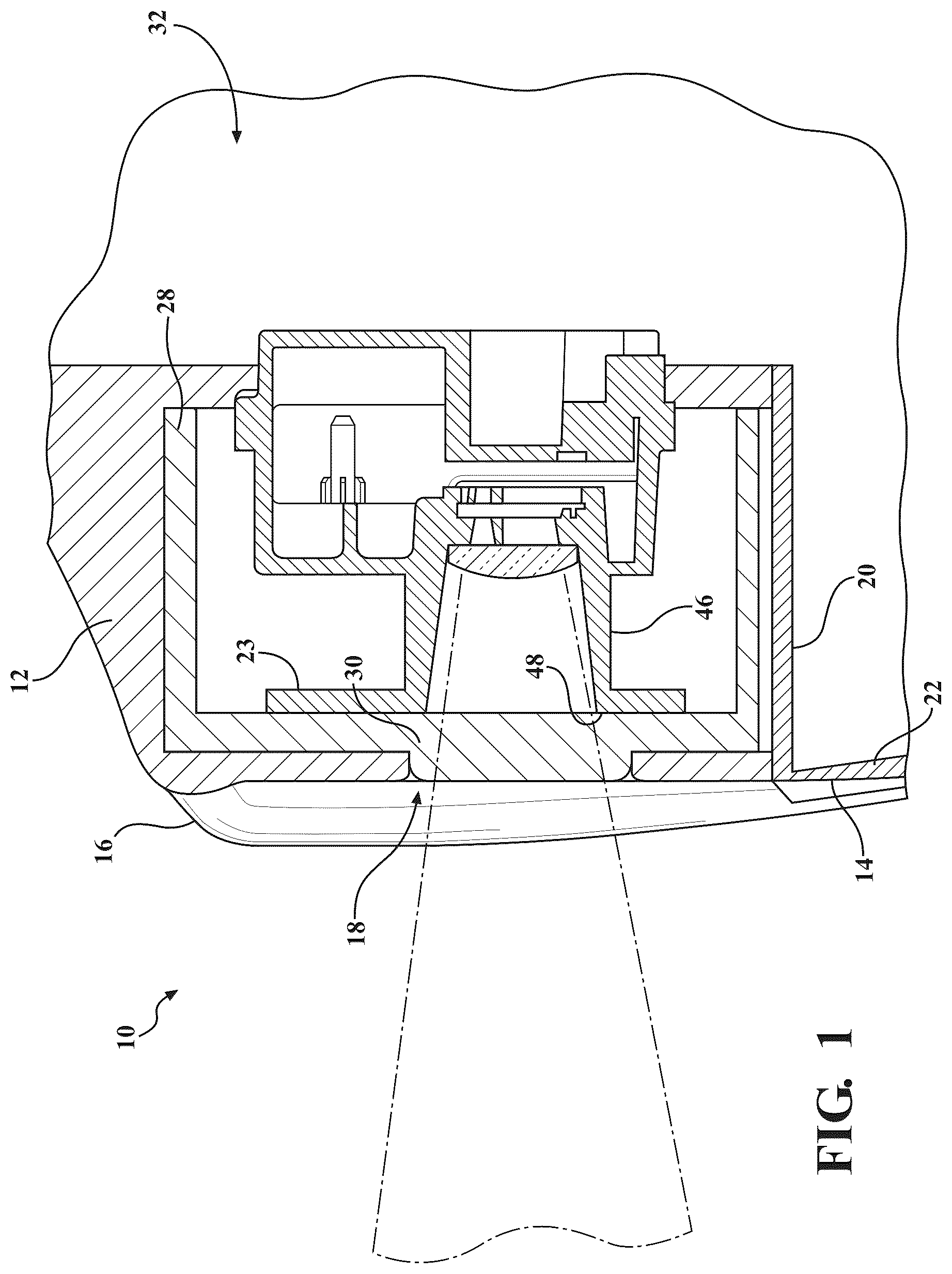 Patent US12377781 Figure 1 – Integrated in-surface lens assembly