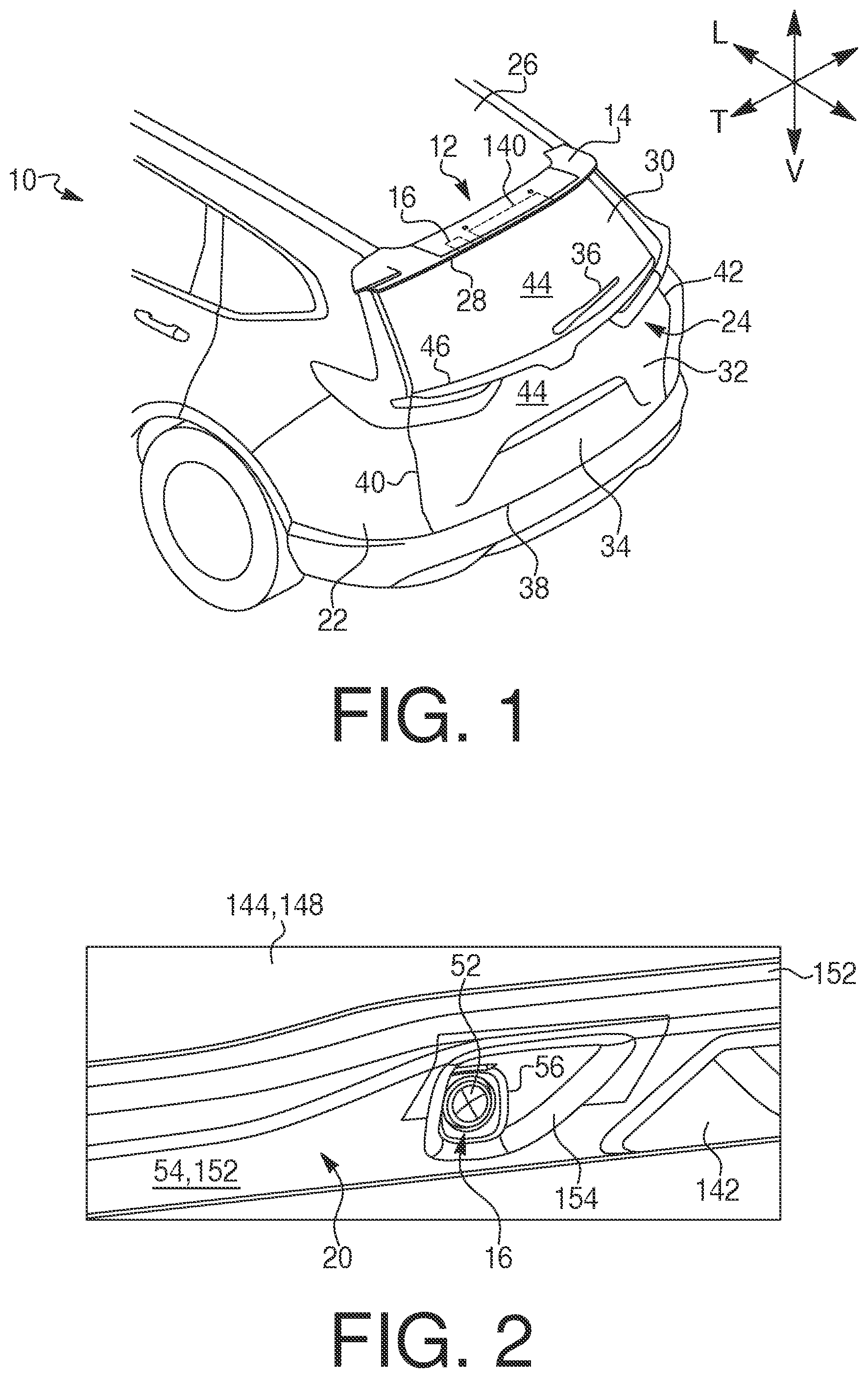 Patent US12377793 Figure 1 – Center camera mirror system spoiler mounting for vehicle, and tailgate assembly including same