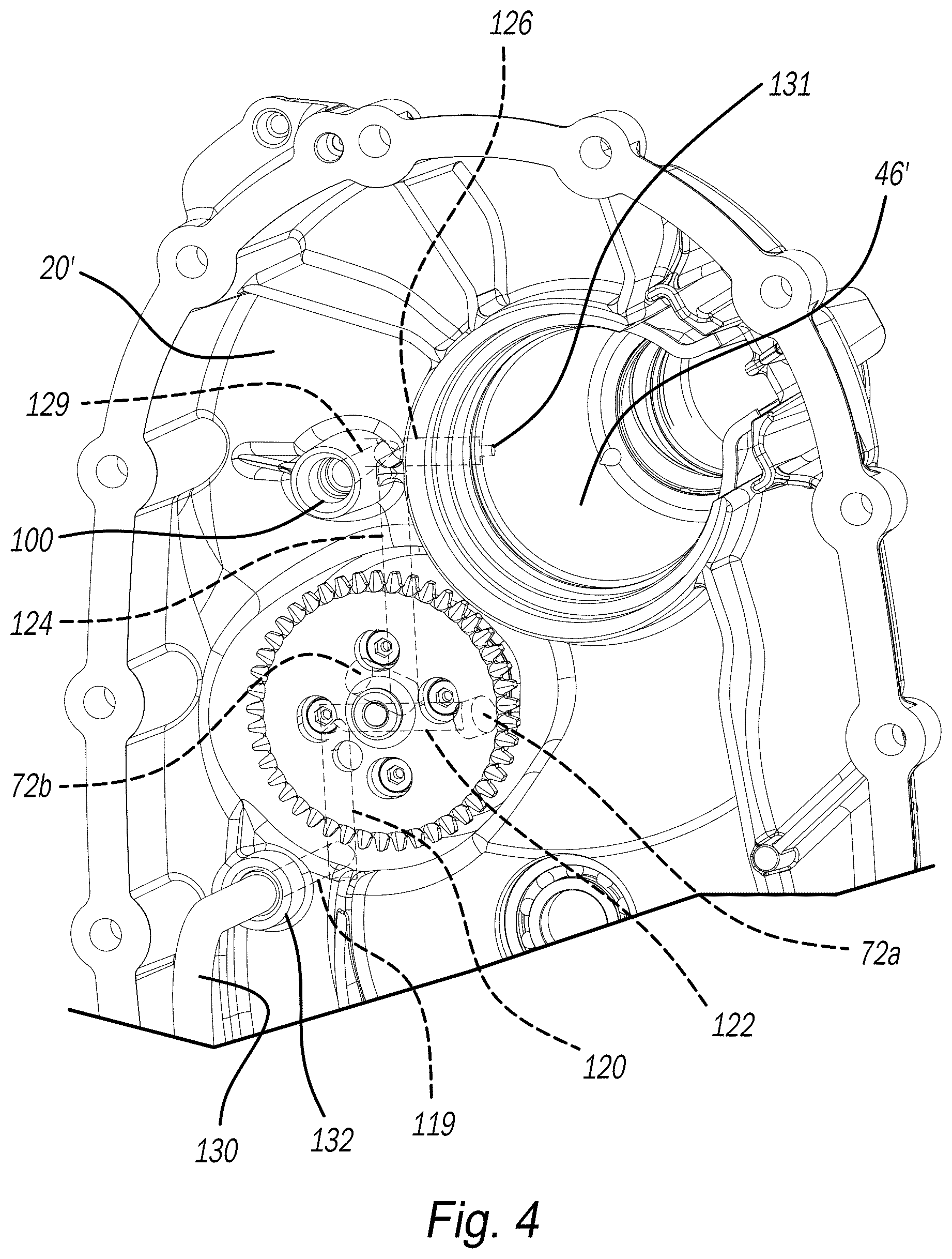 Patent US12377804 Figure 4 – Offset transfer case pump with lubrication distribution system