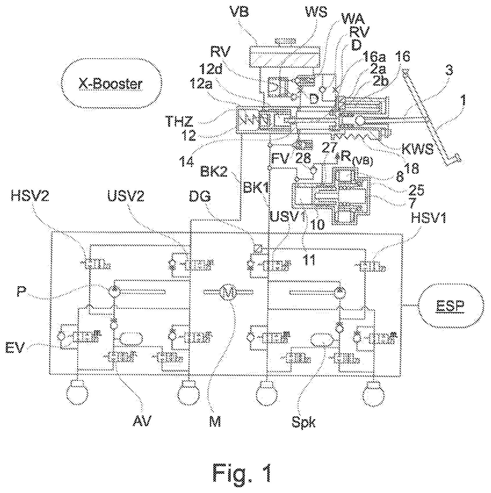Patent US12377827 Figure 1 – Brake system