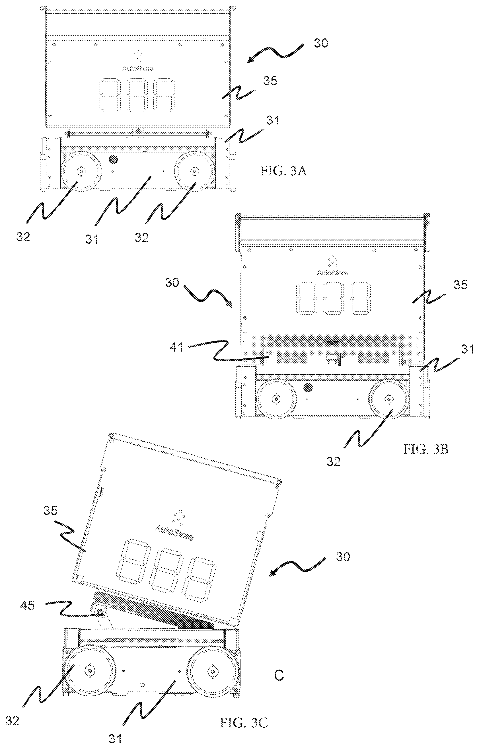 Patent US12377885 Figure 4 – Automated storage and retrieval system and a method of transporting storage containers between an automated storage and retrieval grid and a second location