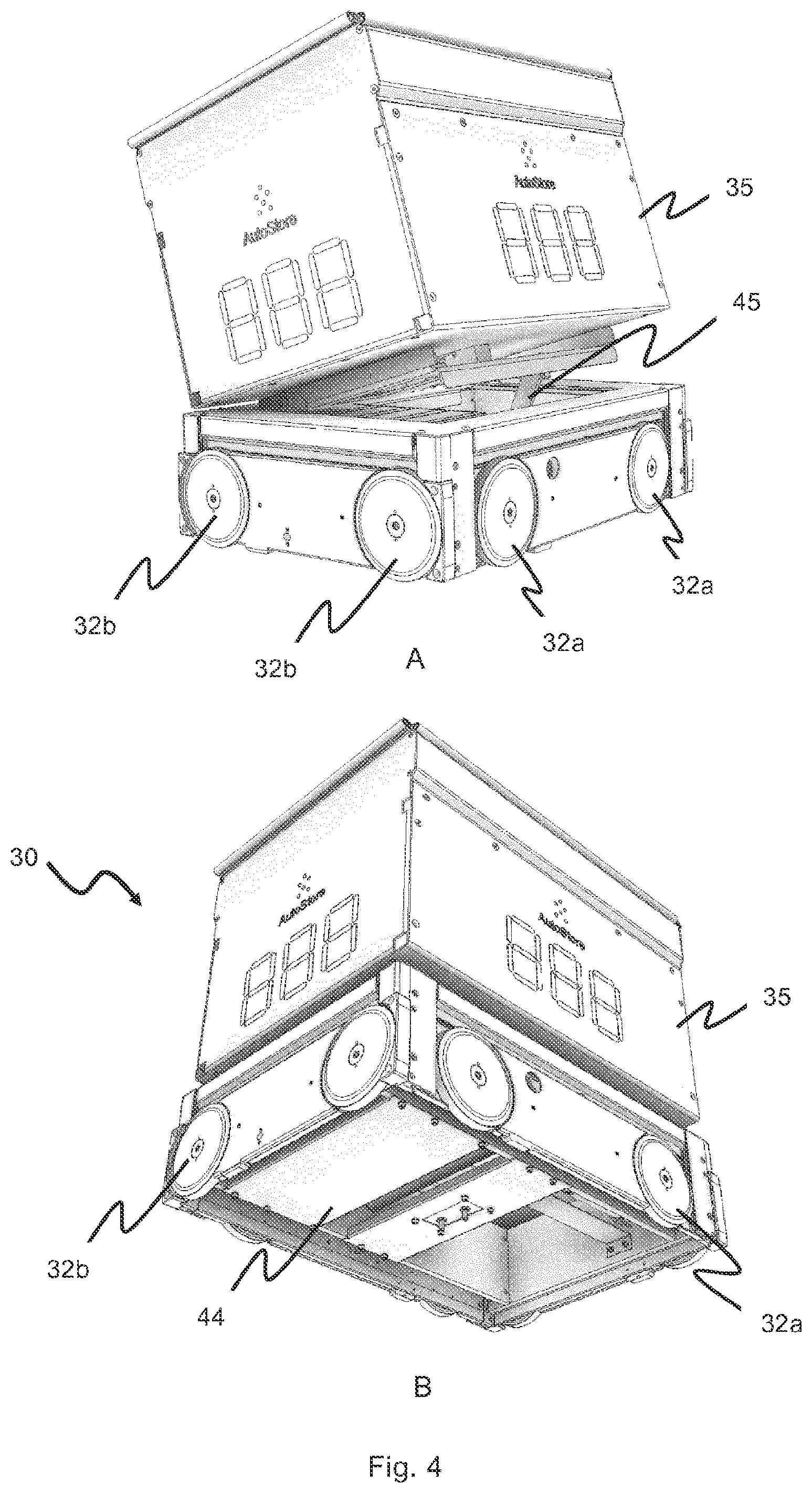 Patent US12377886 Figure 5 – Delivery vehicle, an automated storage and retrieval system and a method of transporting storage containers between an automated storage and retrieval grid and a second location