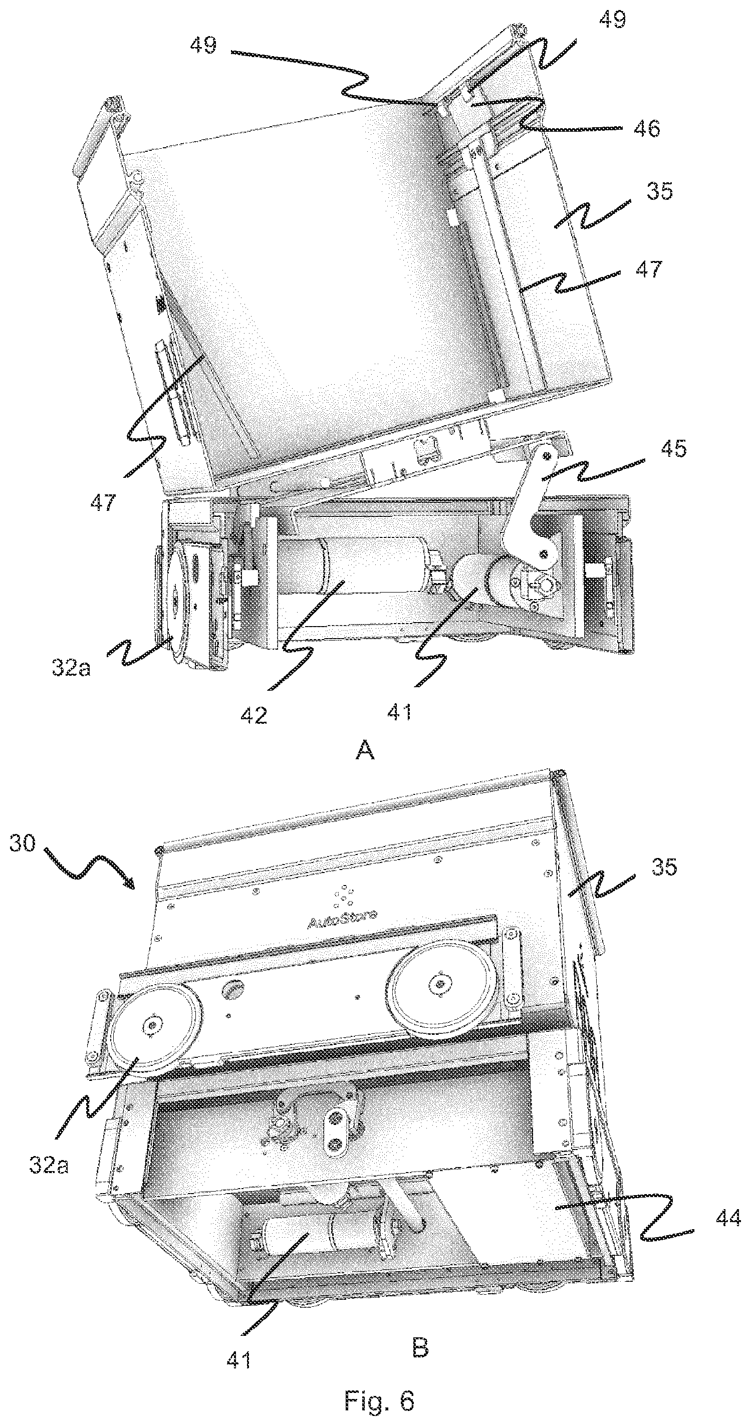 Patent US12377886 Figure 7 – Delivery vehicle, an automated storage and retrieval system and a method of transporting storage containers between an automated storage and retrieval grid and a second location