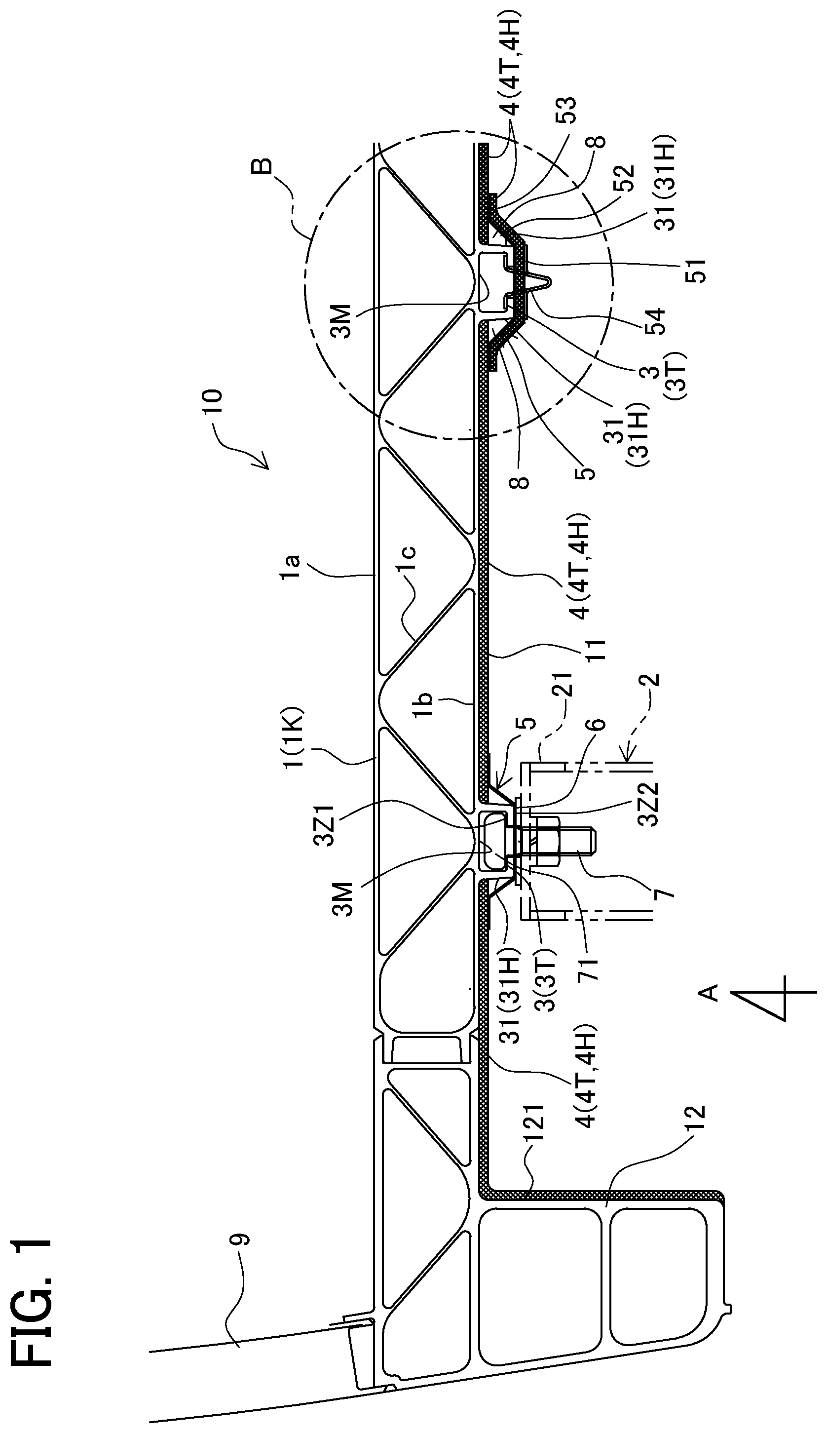 Patent US12377887 Figure 1 – Fire-resistant floor structure of railroad vehicle