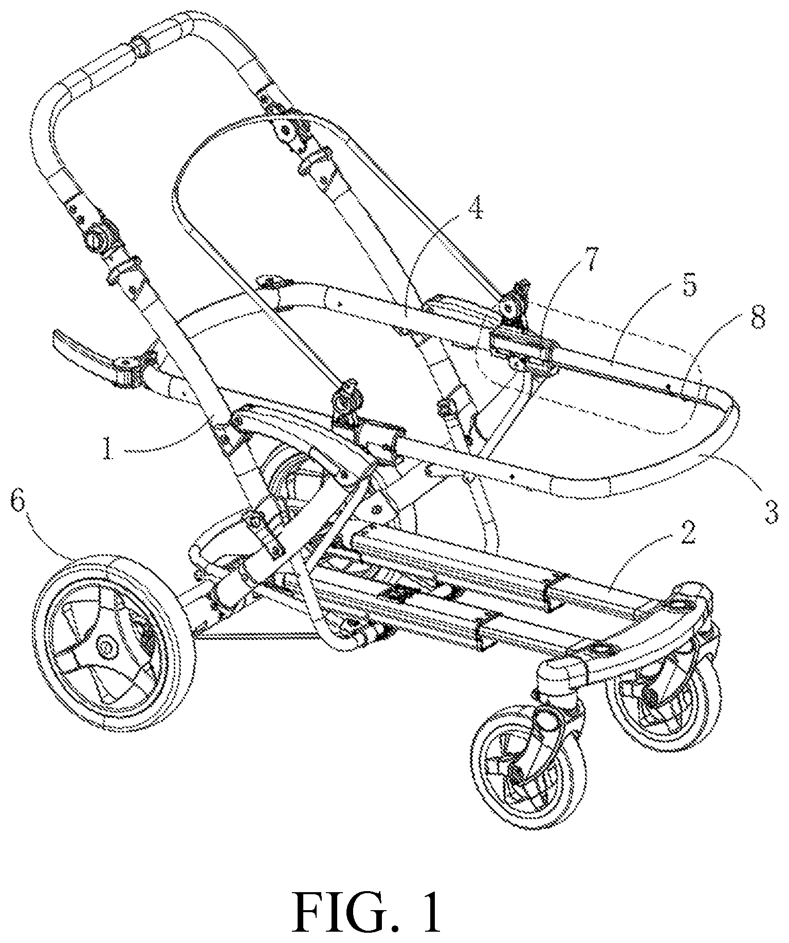 Patent US12377899 Figure 1 – Baby stroller capable of implementing free switching between single seat and double seats